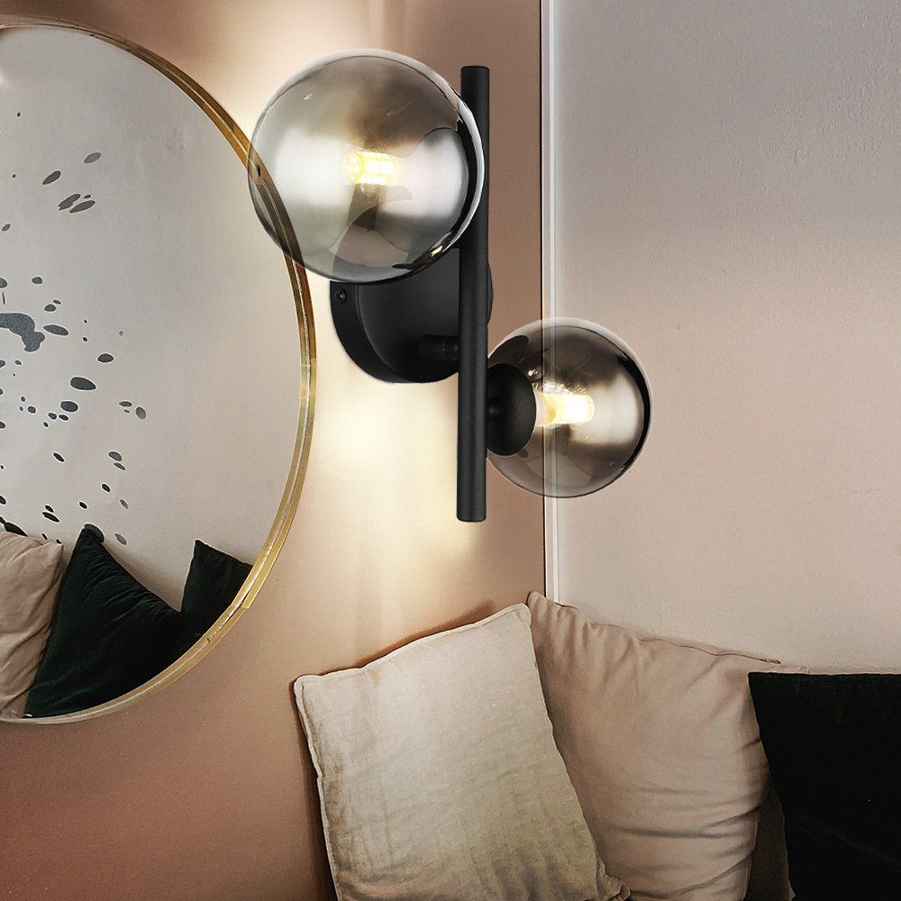 Globo LED Wandleuchte, Leuchtmittel inklusive, L LED Glas Wandleuchte Metall Schlafzimmerlampe 24cm Warmweiß, rauch Flurleuchte