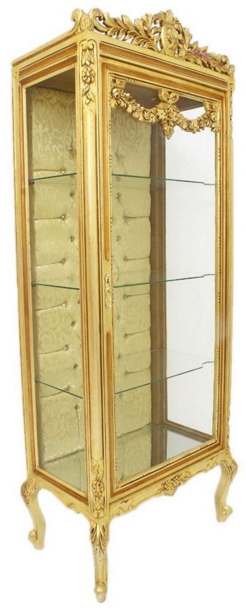 Casa Padrino Vitrine Barock Vitrine Gold 70 x 40 x H. 180 cm - Prunkvoller Barock Vitrinenschrank mit Glastür und Glitzersteinen - Barock Möbel