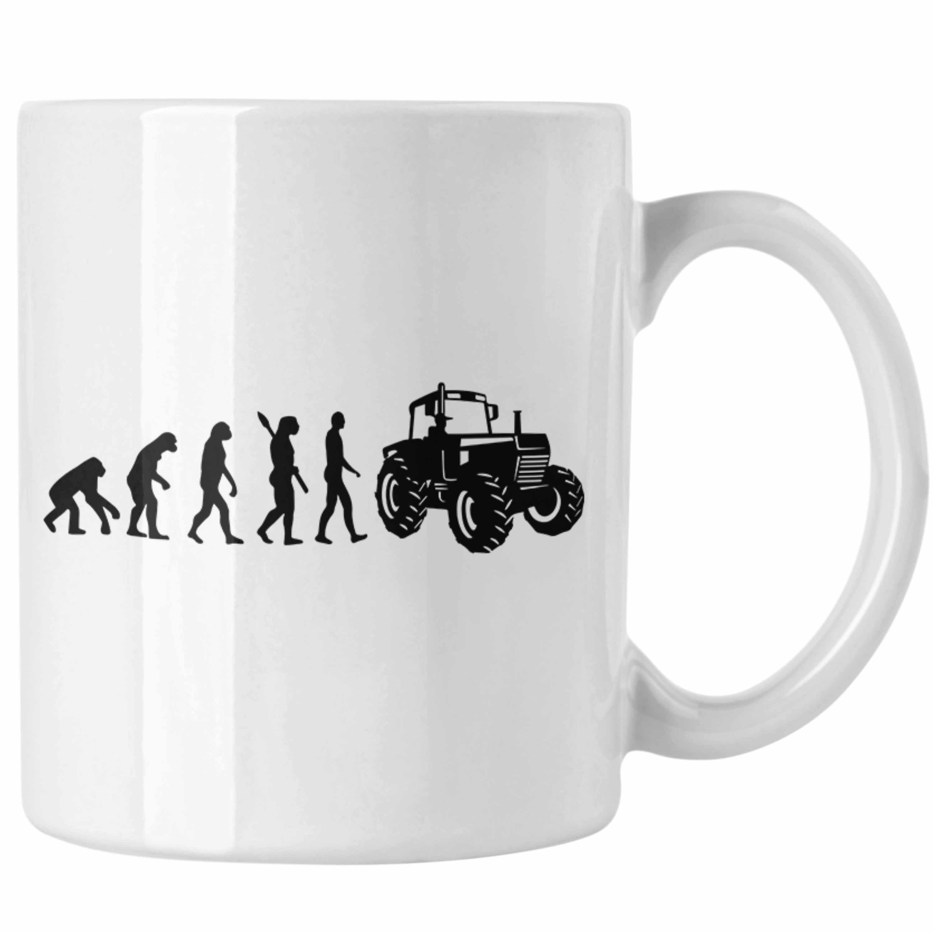 Weiss Tasse Geschenkidee Lustige Traktor für Landwirte Tasse Evolution Trendation Geschenk