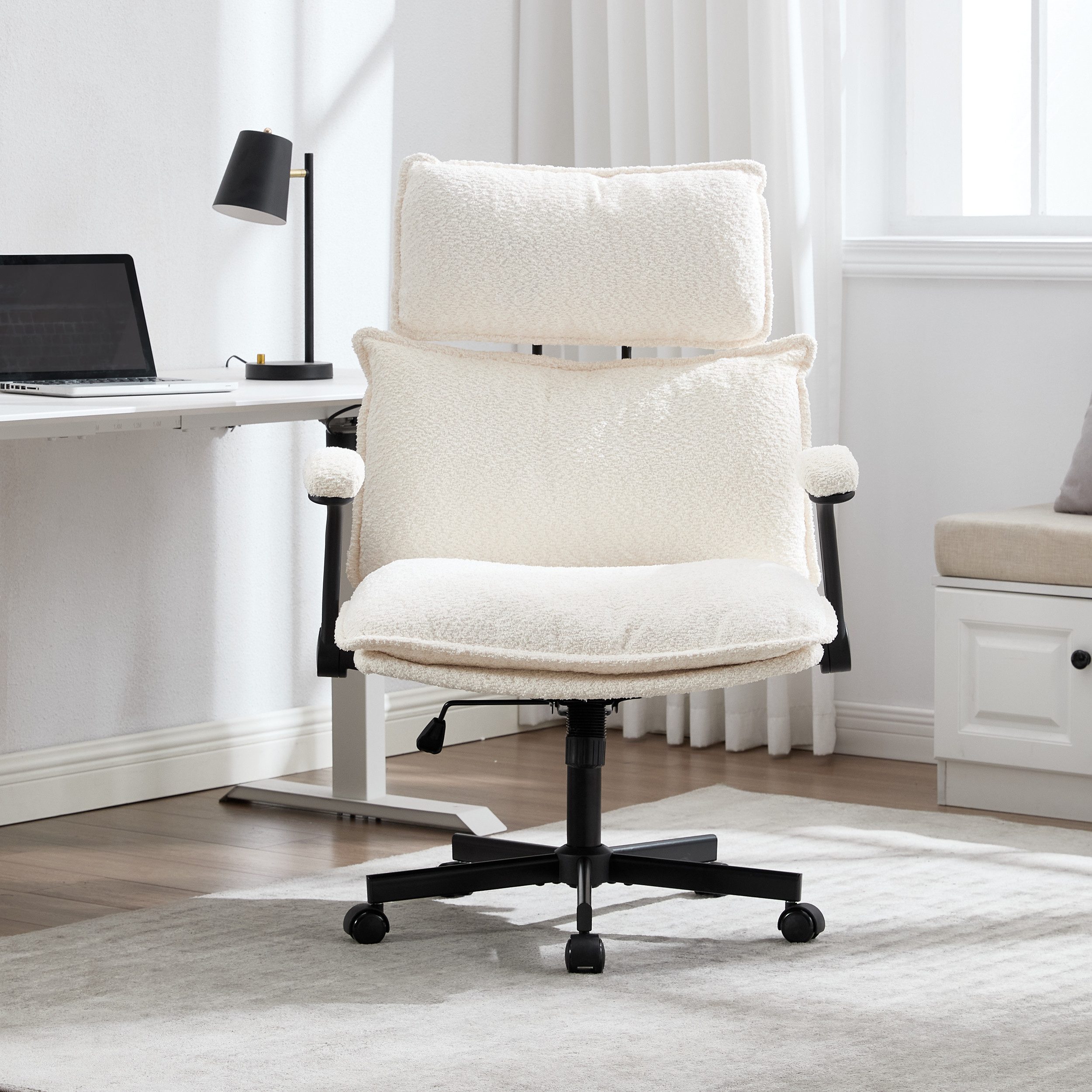 UEV Bürostuhl UEV Bürostuhl Ergonomisch Grau/Beige (Ergonomisch, Gaming-Stuhl, Drehstuhl, Schreibtischstuhl Plüsch), 360°Drehung, bis 150 kg belastbar, neigbar  – Bild 2 von 5
