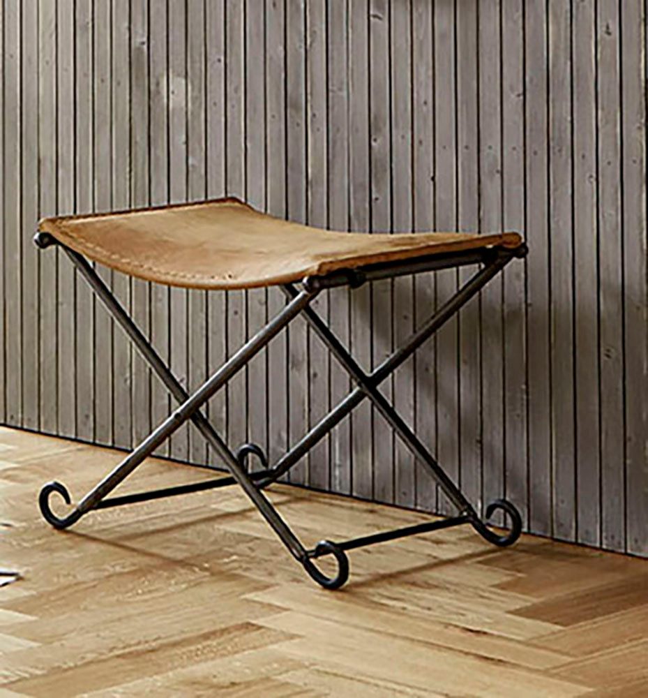 HAKU Hocker Pouf, Schemel, Stockerl, rechteckig - aus Leder Braun - B/T/H 58/50/49 cm
