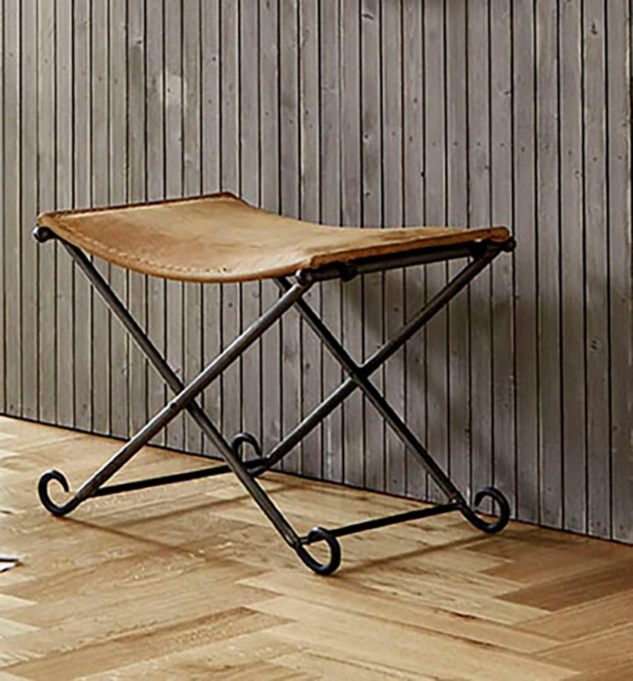 HAKU Hocker Pouf, Schemel, Stockerl, rechteckig - aus Leder Braun - B/T/H 58/50/49 cm