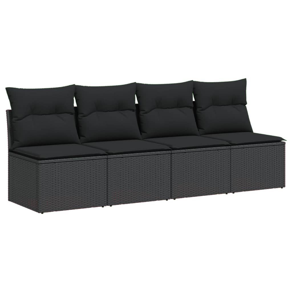 vidaXL Loungesofa Gartensofa mit Kissen 4-Sitzer Schwarz Poly Rattan, 1 Teile