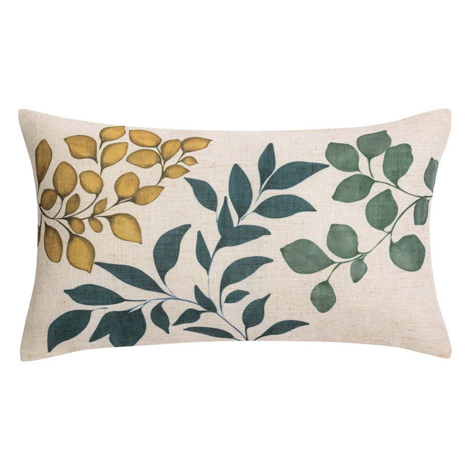 Macosa Home Dekokissen Kissen 30 x 50 cm Beige Grün Braun Leinen, Blätter Reißverschluss inkl. Füllung
