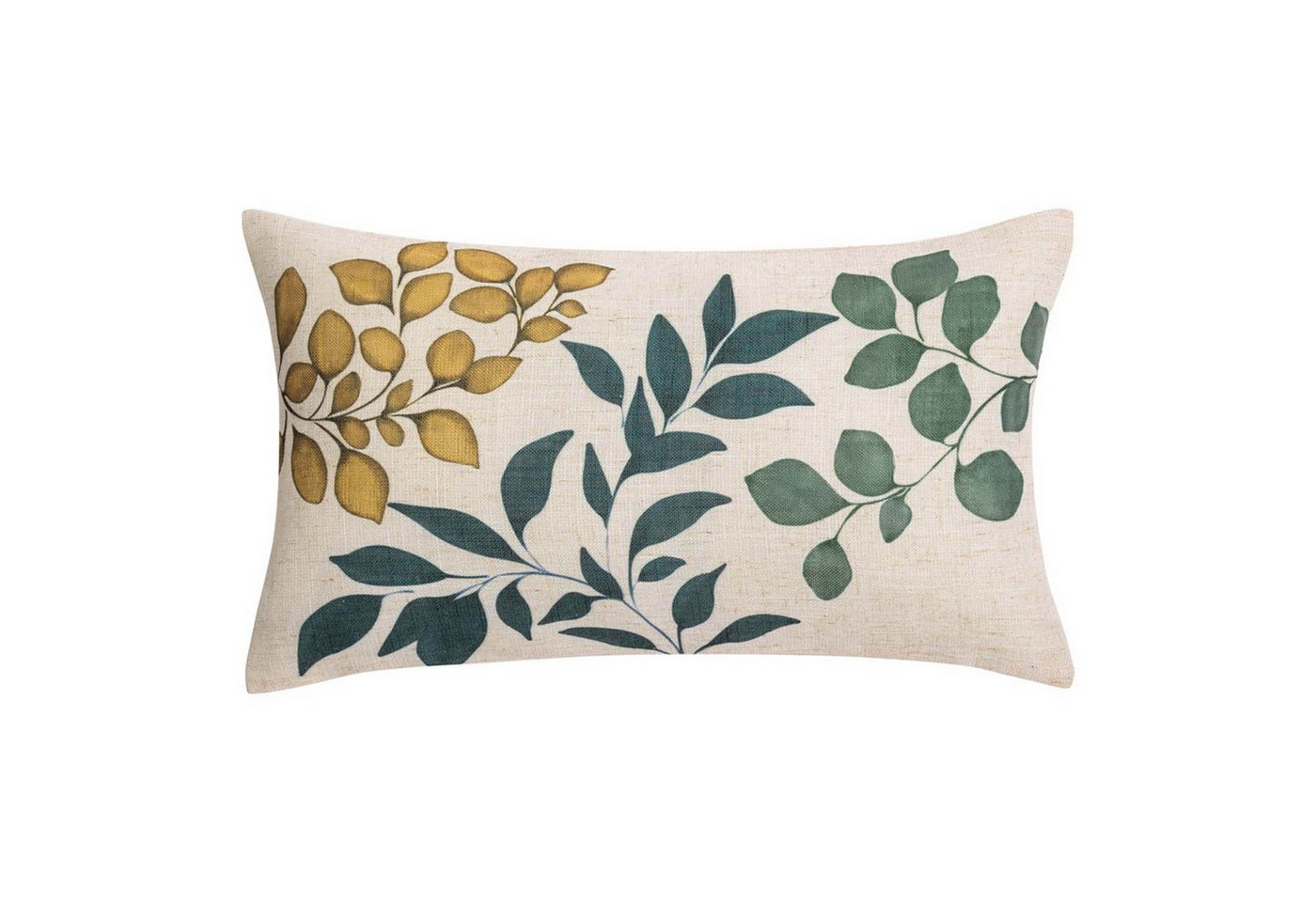 Macosa Home Dekokissen Kissen 30 x 50 cm Beige Grün Braun Leinen, Blätter Reißverschluss inkl. Füllung