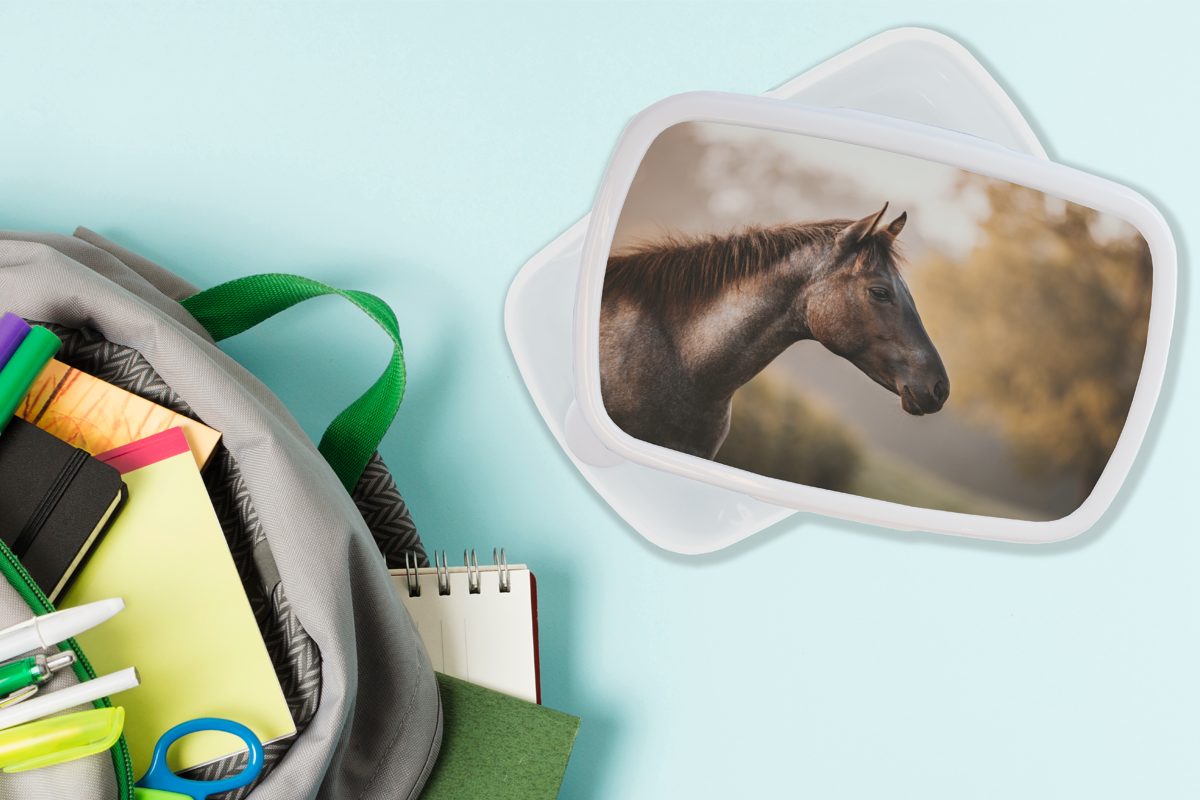 MuchoWow Lunchbox Pferd für Wald - Erwachsene, Porträt, weiß (2-tlg), - Kinder und und Jungs Brotbox Brotdose, Kunststoff, für Mädchen