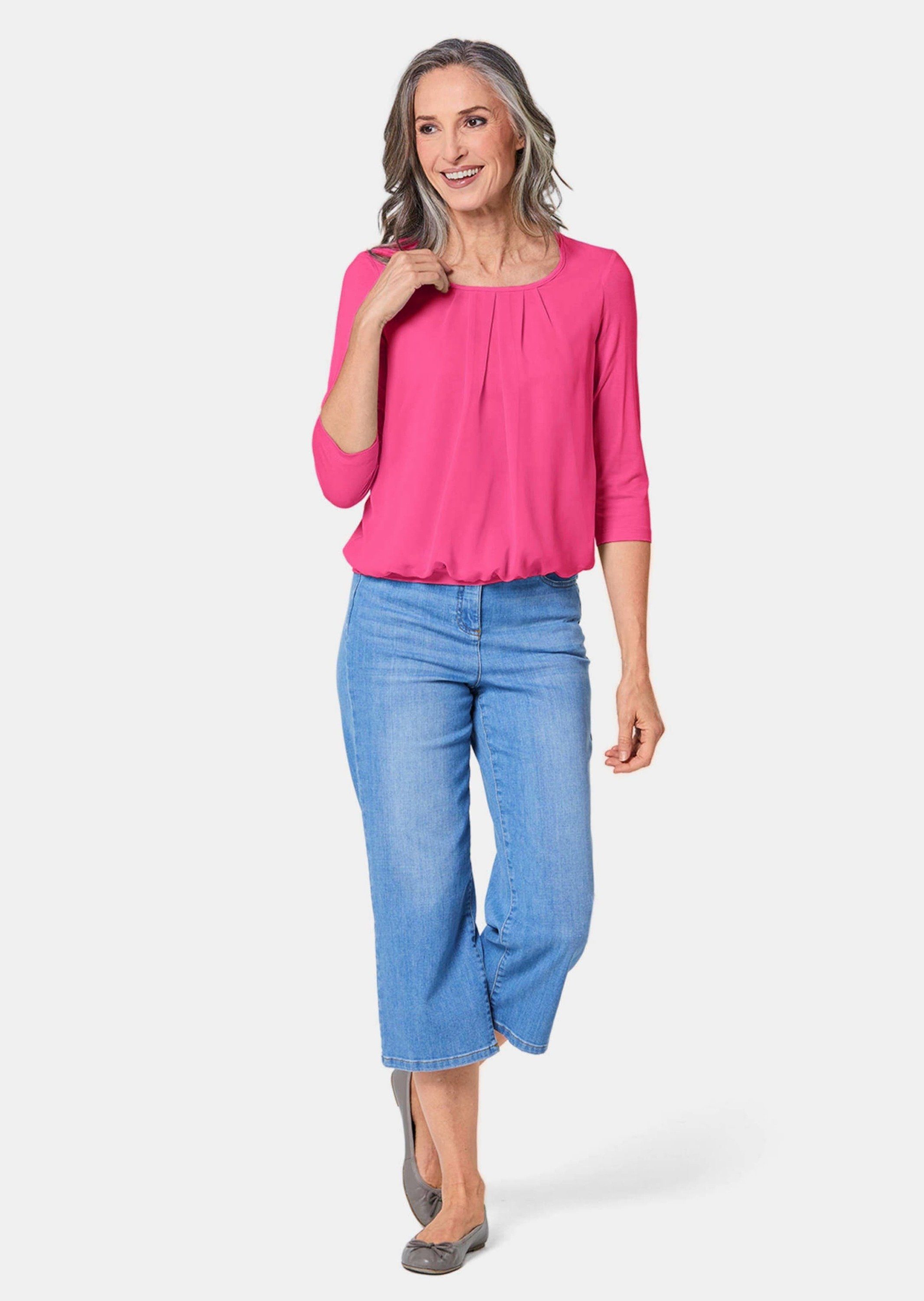 GOLDNER Shirtbluse Chiffon-Shirt mit 3/4-Arm, Rundhals Damen Sommerbluse, H günstig online kaufen