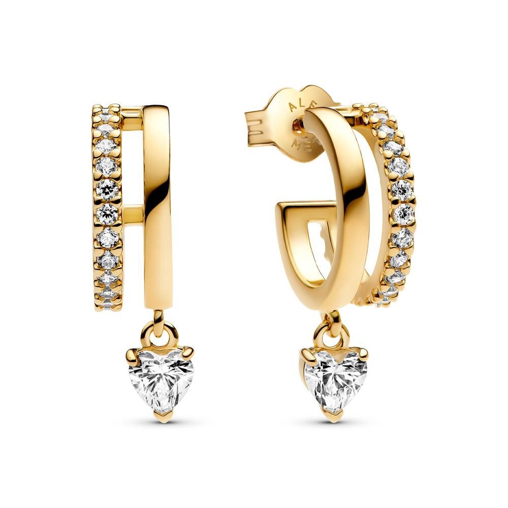 Pandora Paar Creolen Zweireihige Steckcreolen für Damen, Timeless, vergoldet von PANDORA