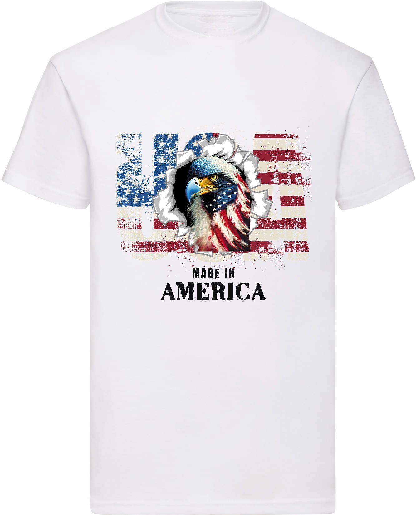 Day 100% Herren USA T-Shirt (01) Banco Baumwolle Weiß Druck T-Shirt Independence Adler