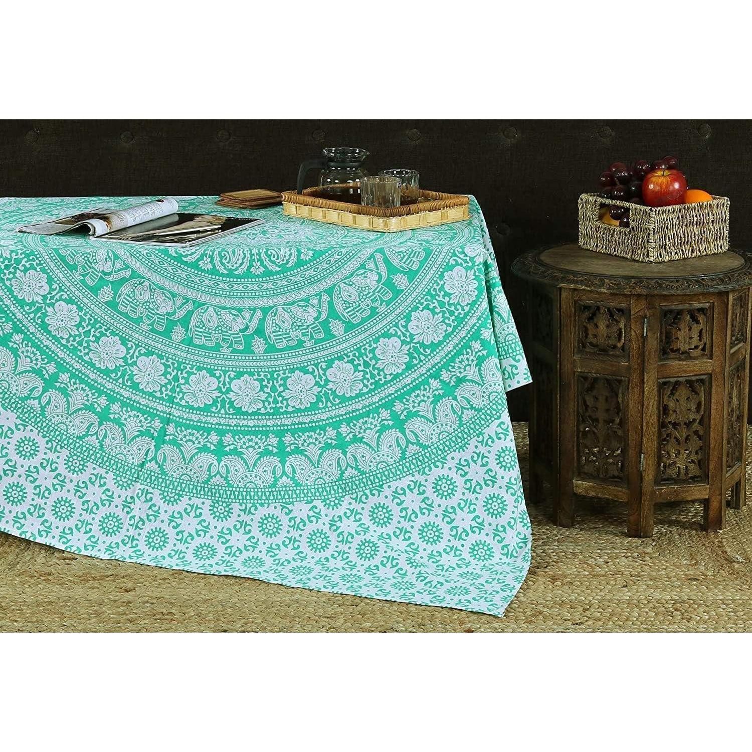 LuxusKollektion Wandteppich Wandbehang Boho Elefant Mandala Baumwolle Grün 76.2L x 101.6B cm