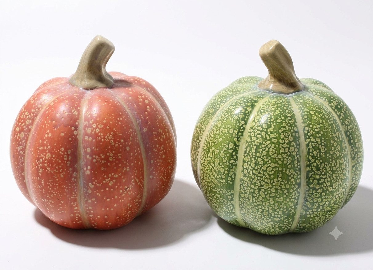 Home-trends24.de Dekofigur Kürbis orange grün 2er-Set Kürbisse Herbst Deko (2 St)