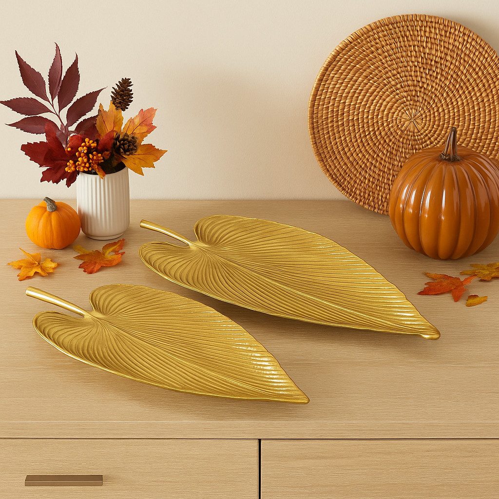 BOLTZE Dekoschale Plato Schalen Set Antikgold Blattdesign Eisen 2er Set Dekoschale