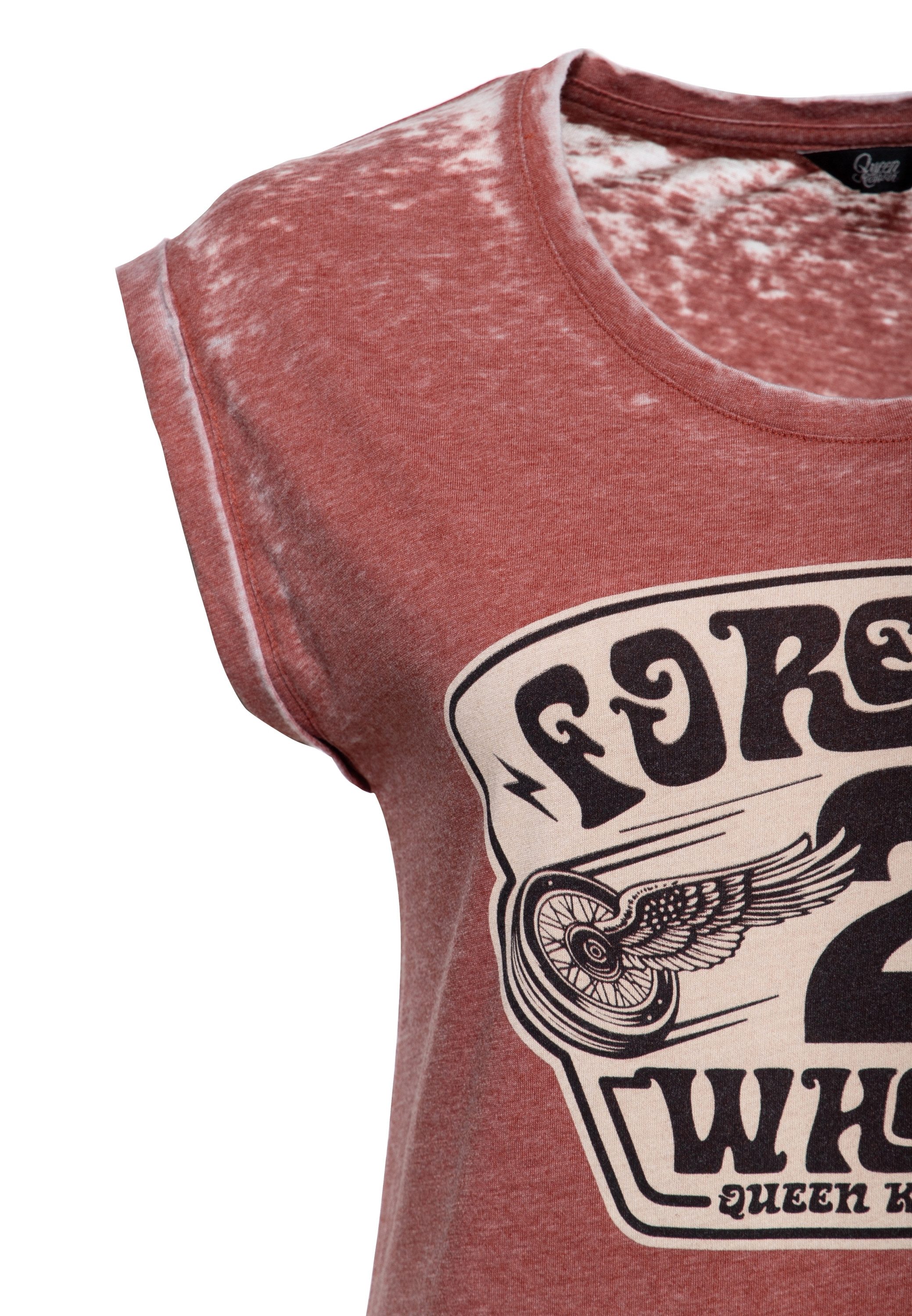 QueenKerosin Print-Shirt Forever 2 Wheels (1-tlg) im Washed-Look