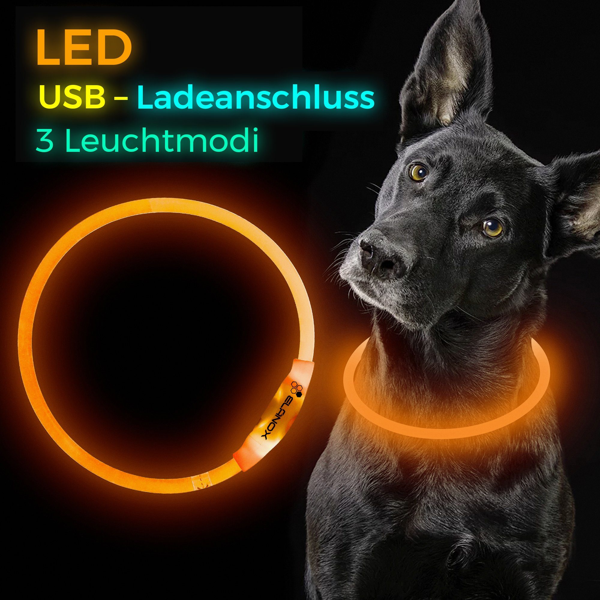 ELANOX Leuchthalsband LED Hundehalsband 5 Farben helle LED Größe anpassbar