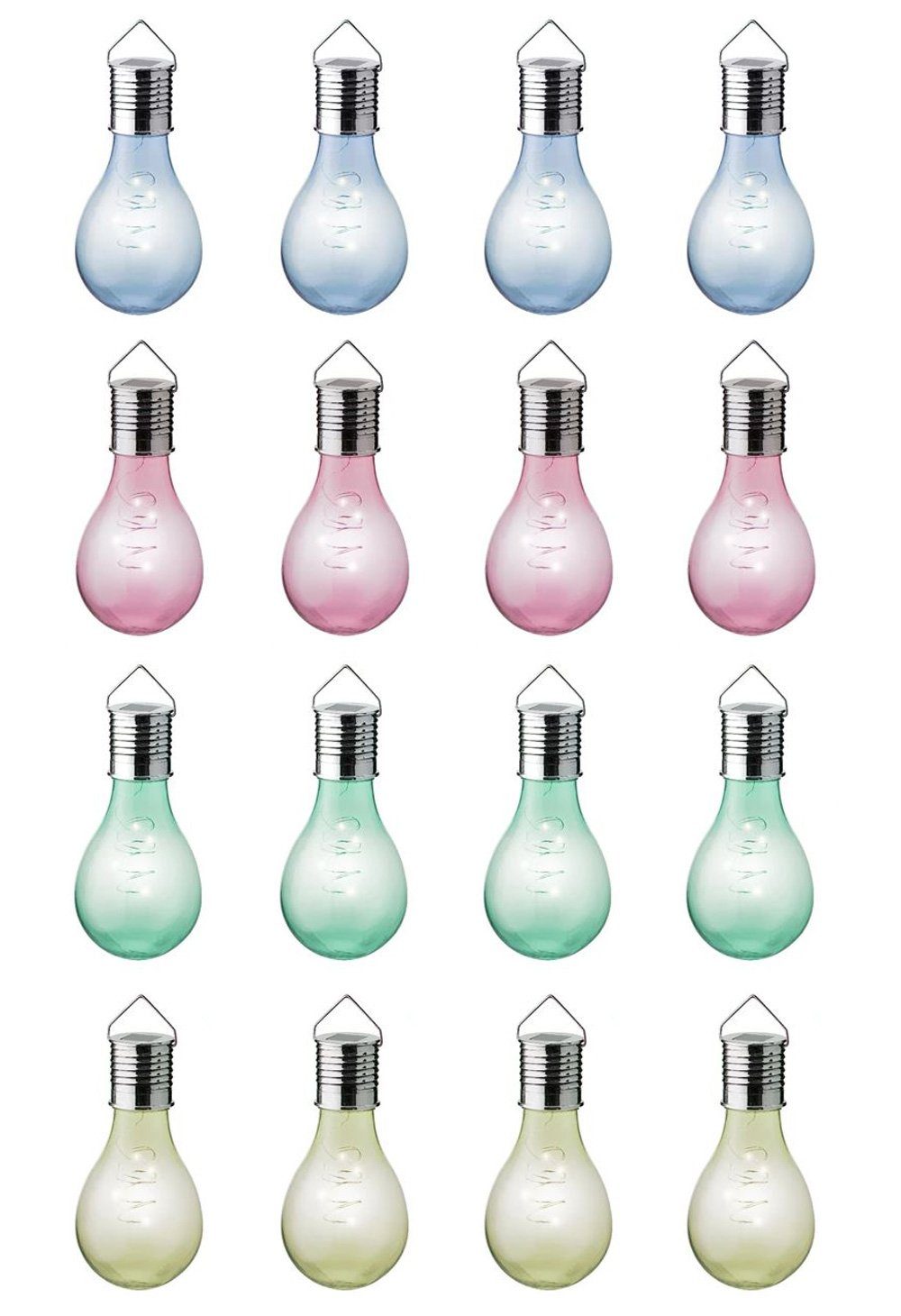 Lumineo LED Solarleuchte, Solar Gartenleuchten LED Glühbirnen Kunststoff 8x14cm bunt 16er Set