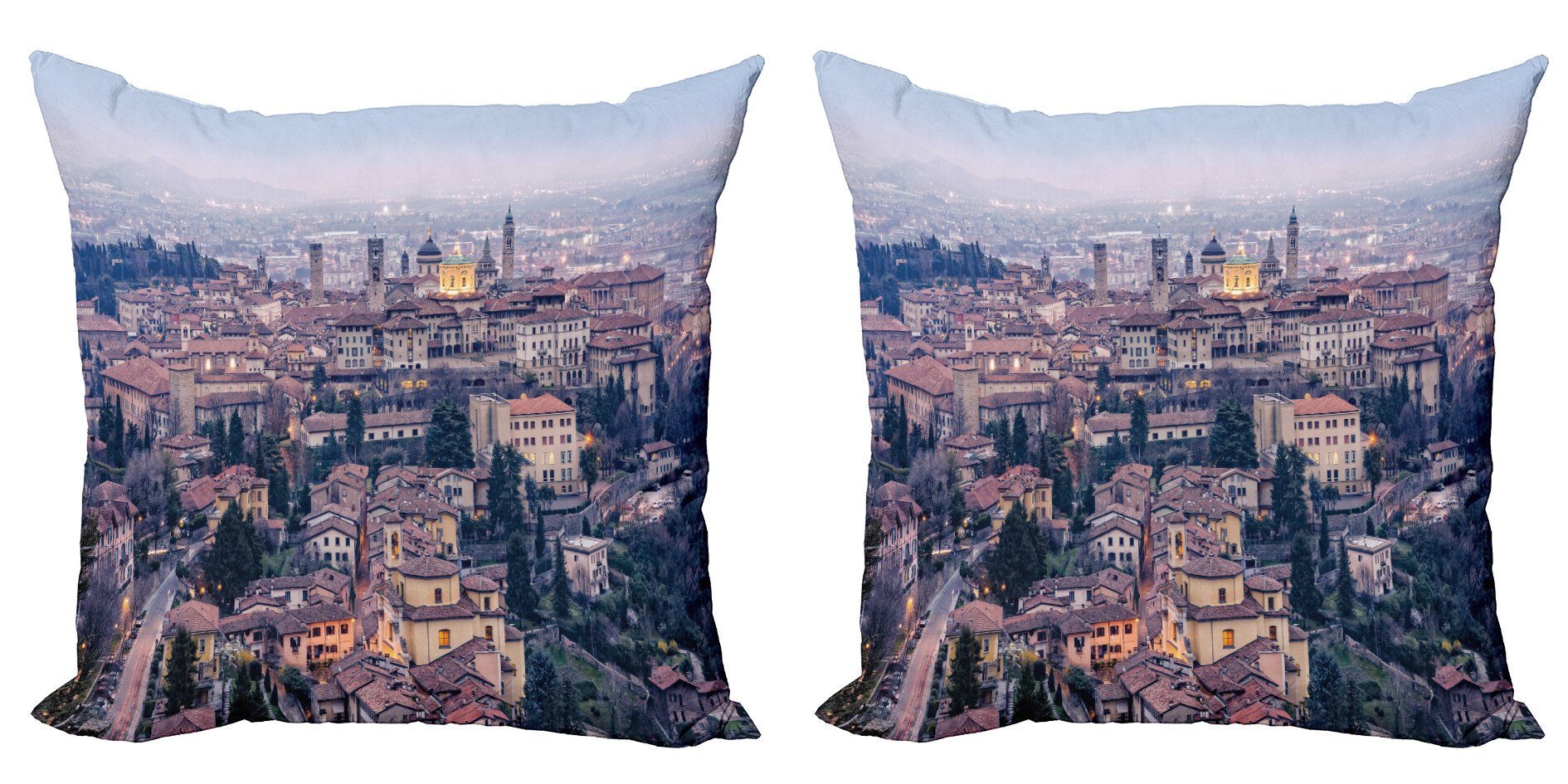 Kissenbezüge Modern Accent Doppelseitiger Digitaldruck, Abakuhaus (2 Stück), Stadt Alte Häuser Bergamo Stadtbild