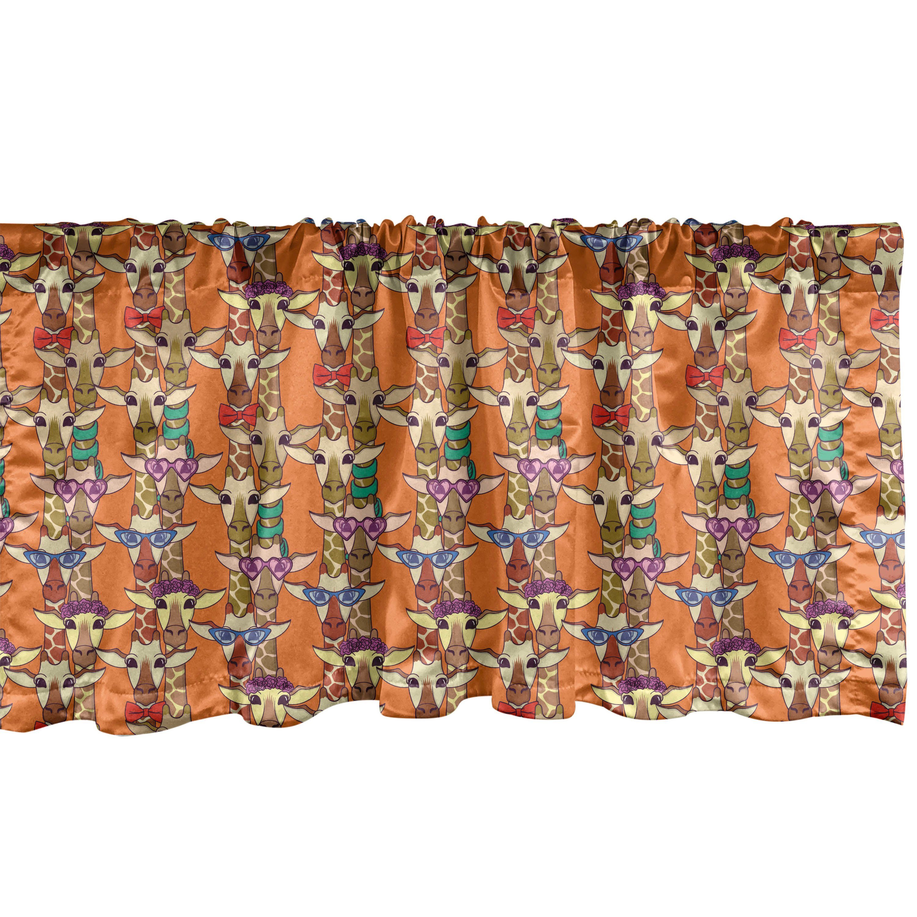 Scheibengardine Vorhang Volant für Küche Schlafzimmer Dekor mit Stangentasche, Abakuhaus, Microfaser, Komisch Giraffen in Blumenkranz