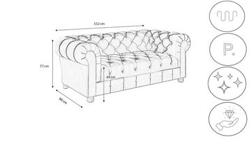 Kaiser Möbel Chesterfield-Sofa Zweisitzer, elegant, klassisch, schick in elegantem Whisper-Stoff, Made in Europe