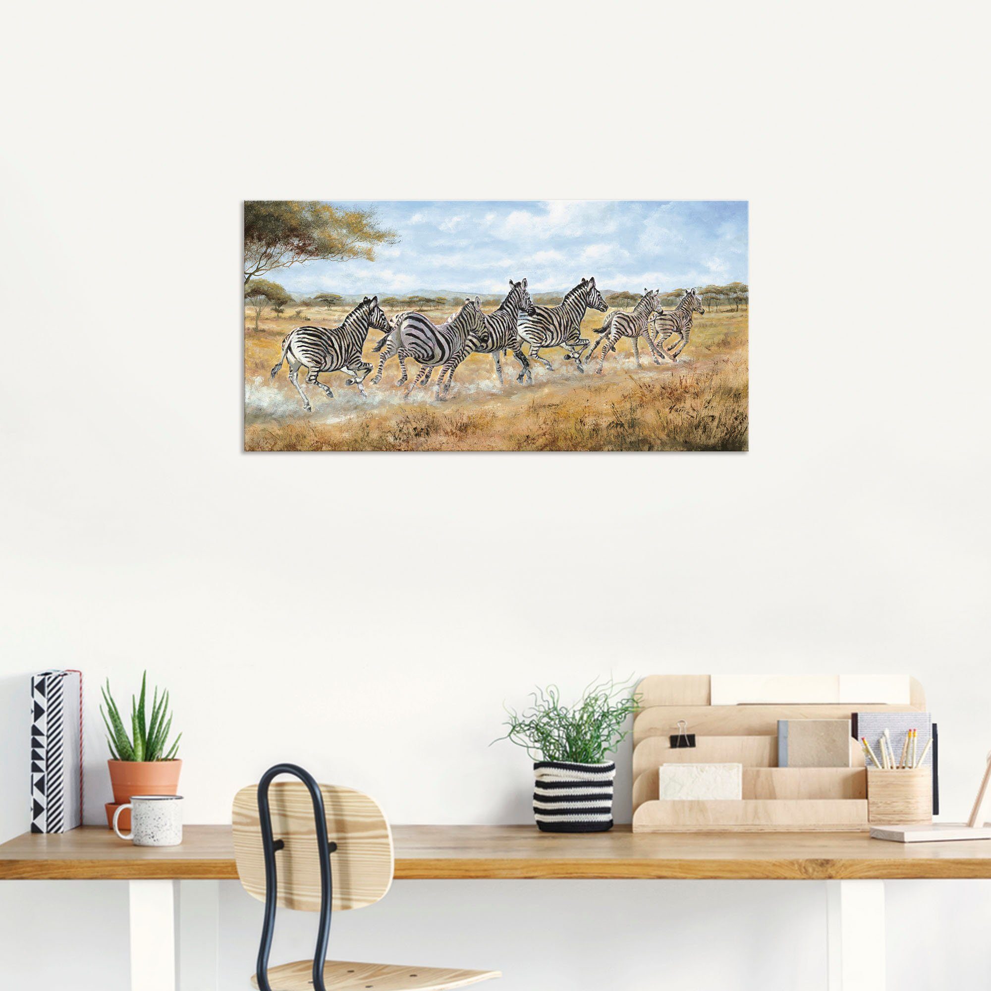 St), Leinwandbild, als Poster Alubild, Artland Wandaufkleber versch. oder Laufende in (1 Wildtiere Größen Zebras, Wandbild