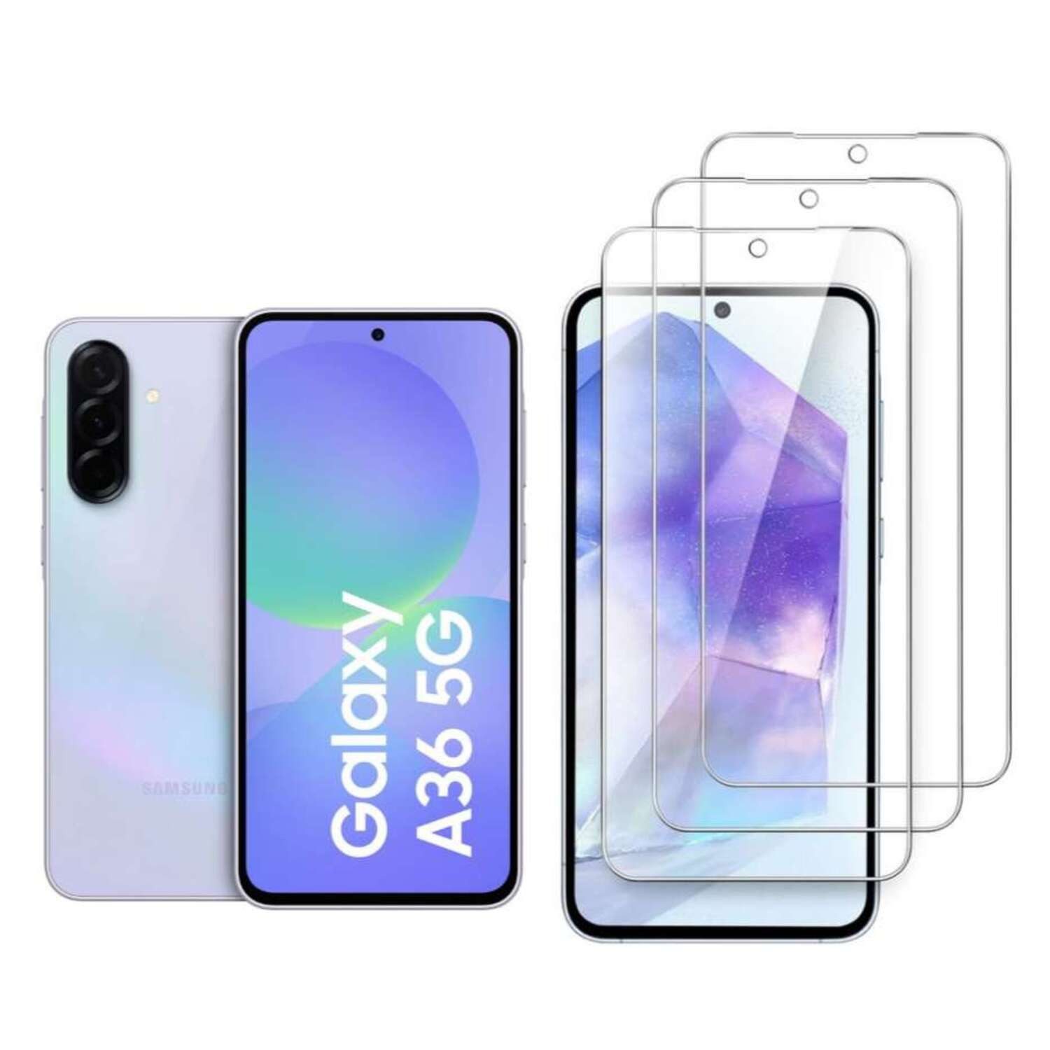 CLM-Tech Displayschutzglas 3X für Samsung Galaxy A36 5G, Panzerglas Folie - Anti-Fingerabdruck und kratzfest -, 3 Stück, Kristallklar