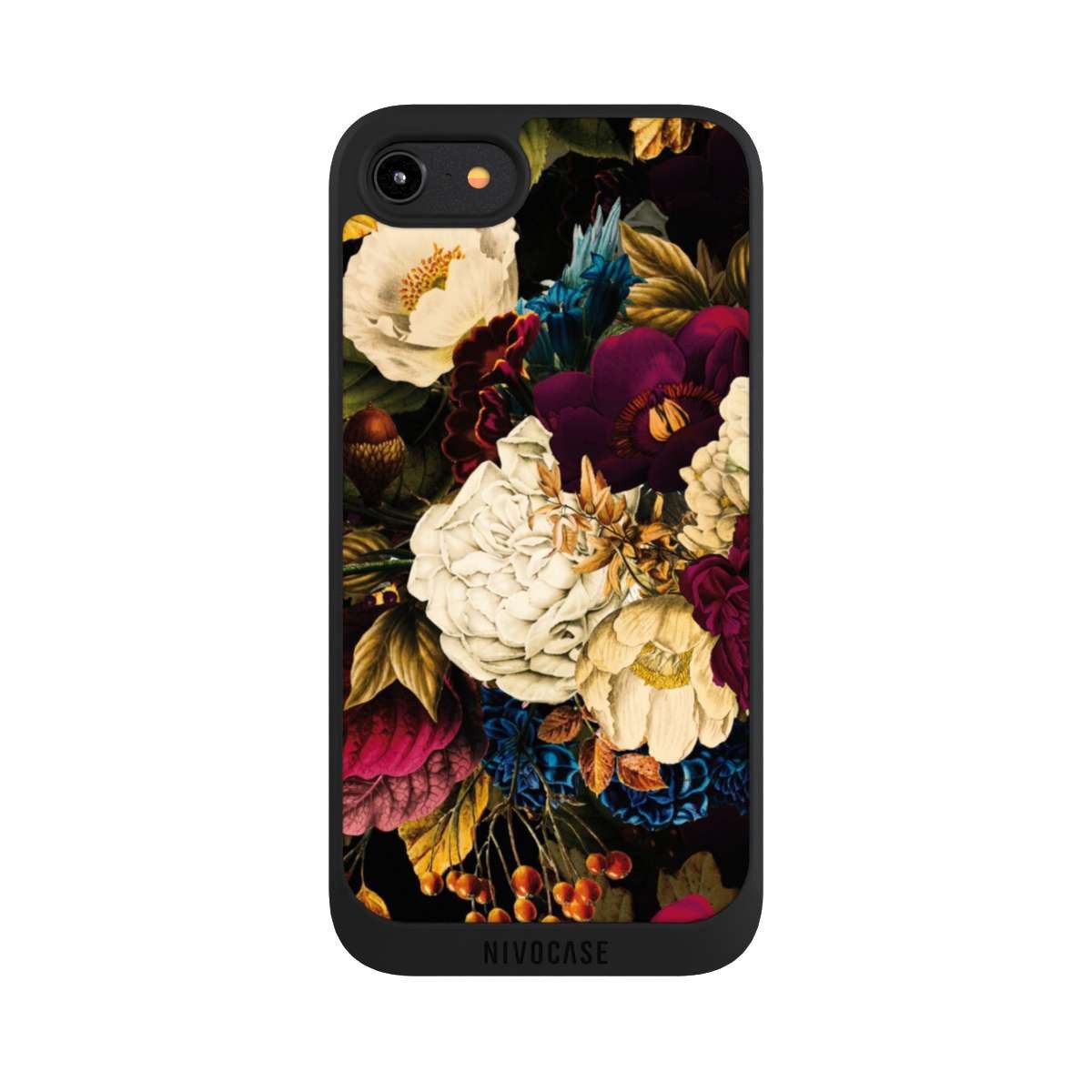 NIVOCASE Handyhülle Vintage Blumen Muster Dark Vintage Flowers, Apple iPhone 8 Handyhülle Hülle NIVOpure Case Schwarz