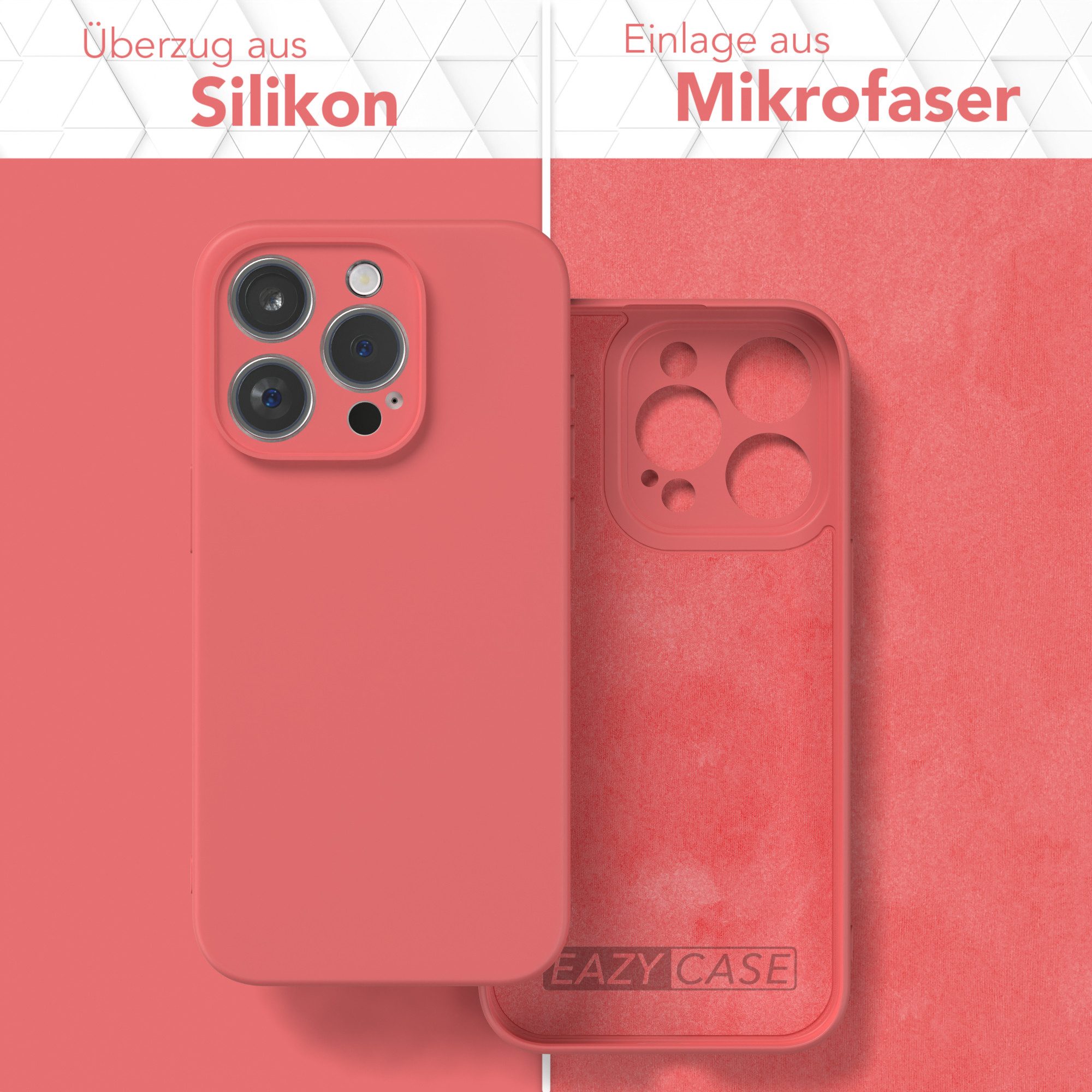 EAZY CASE Handyhülle für Apple iPhone 15 Pro Hülle Silikon 6,1 Zoll, Schutzhülle mit Kameraschutz stoßfest Telefonhülle Matt Rot / Hellrot