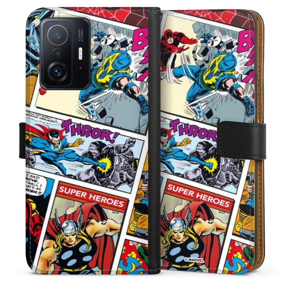 DeinDesign Handyhülle Marvel Retro Comic Blue, Xiaomi 11T Pro 5G Hülle Handy Flip Case Wallet Cover Handytasche Leder