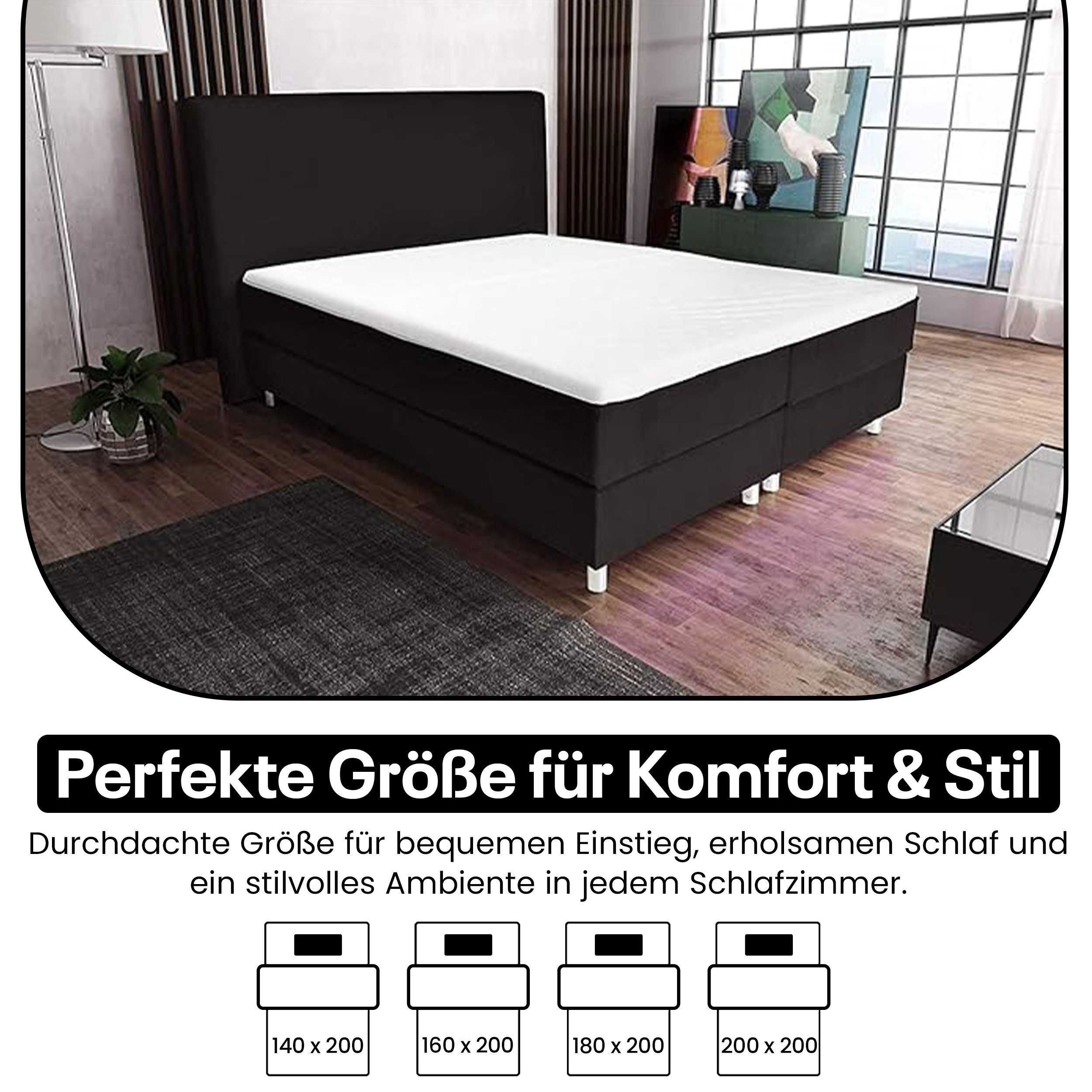 Best for Home Boxspringbett Amelia Polsterbett mit 7-Zonen-Taschenfederkernmatratze und Topper (Komplettset (Boxspringbett inkl. Matratze & Topper), 4-St., 140x – Bild 4 von 5