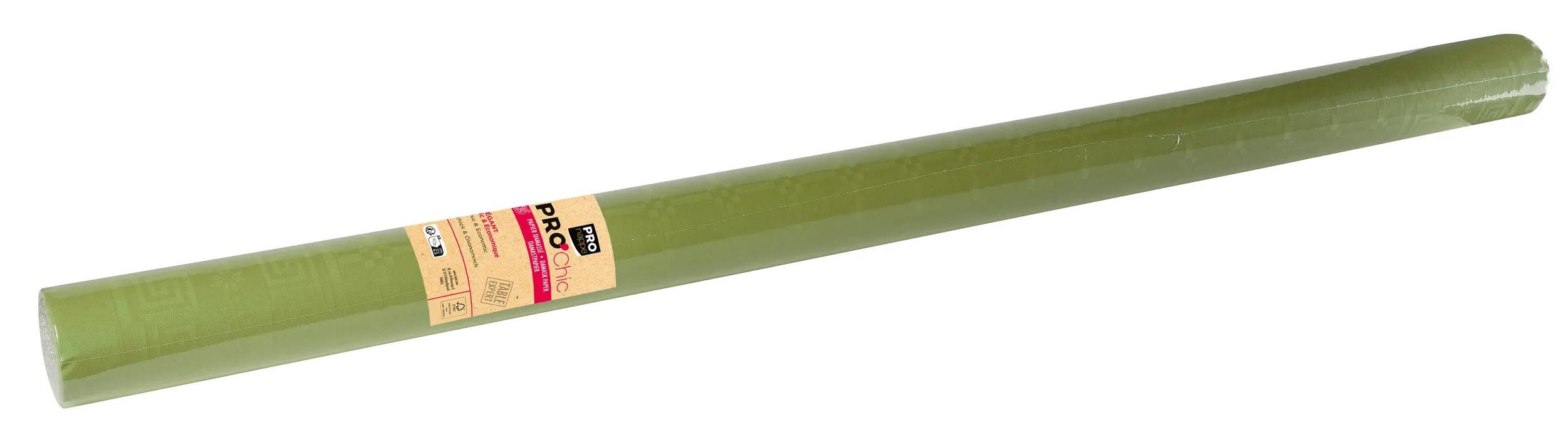 PROnappe Tischband 6x Papiertischdecke auf Rolle Damastprägung 1,18x25m Olivgrün R482590I, Nappes rouleaux papier damassé