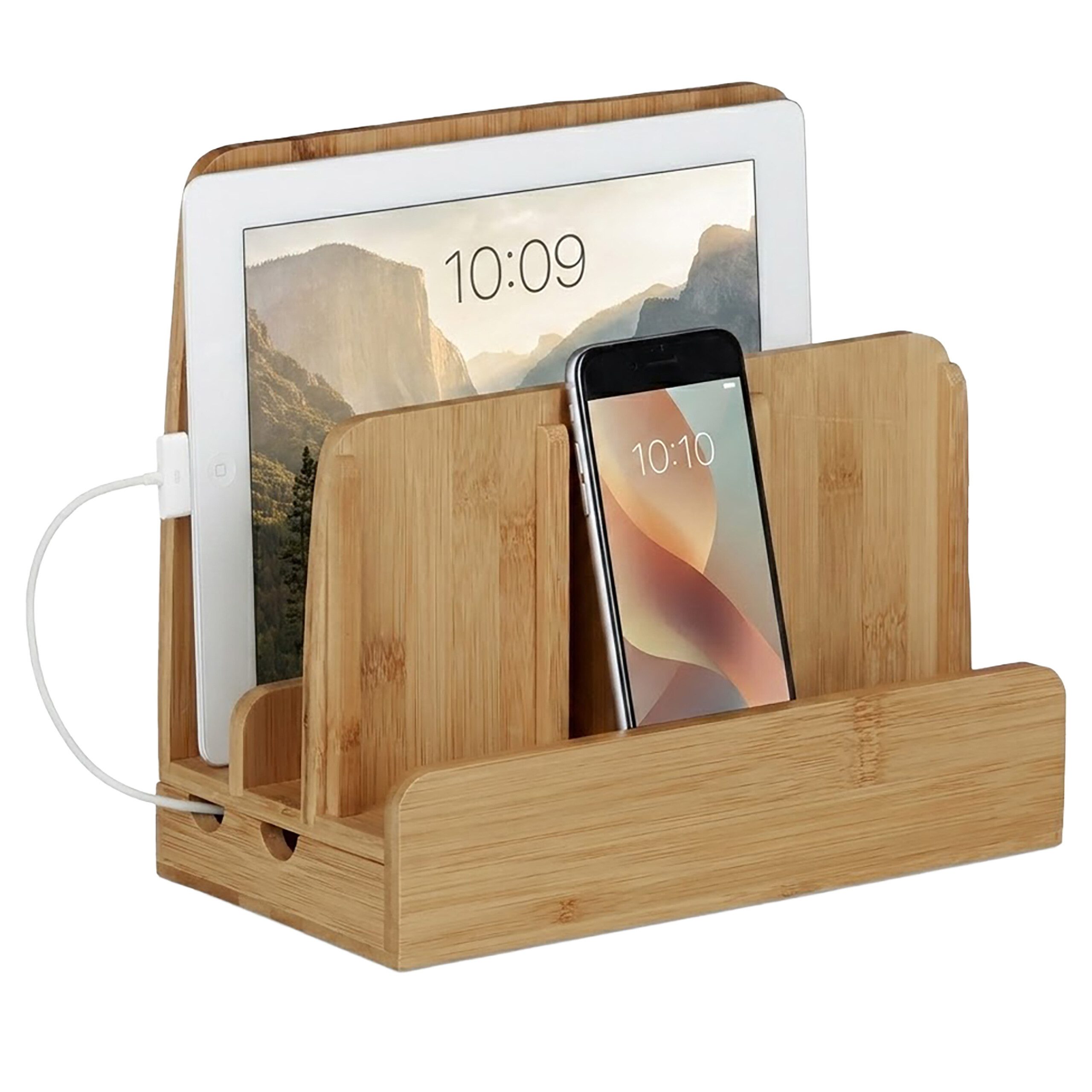 relaxdays Handy-Halterung Ladestation Bambus, (bis 11.7 Zoll, 1-tlg)