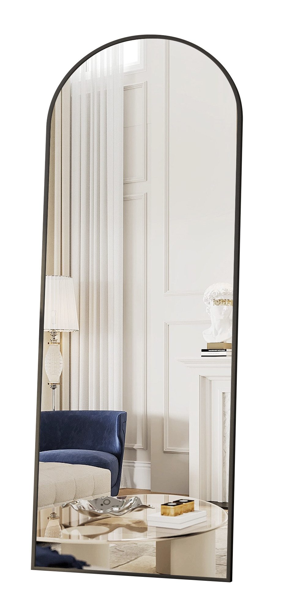 Spiegel Wandspiegel Groß 140x40 Ganzkörper Ganzkörperspiegel Wand Schwarz Rund