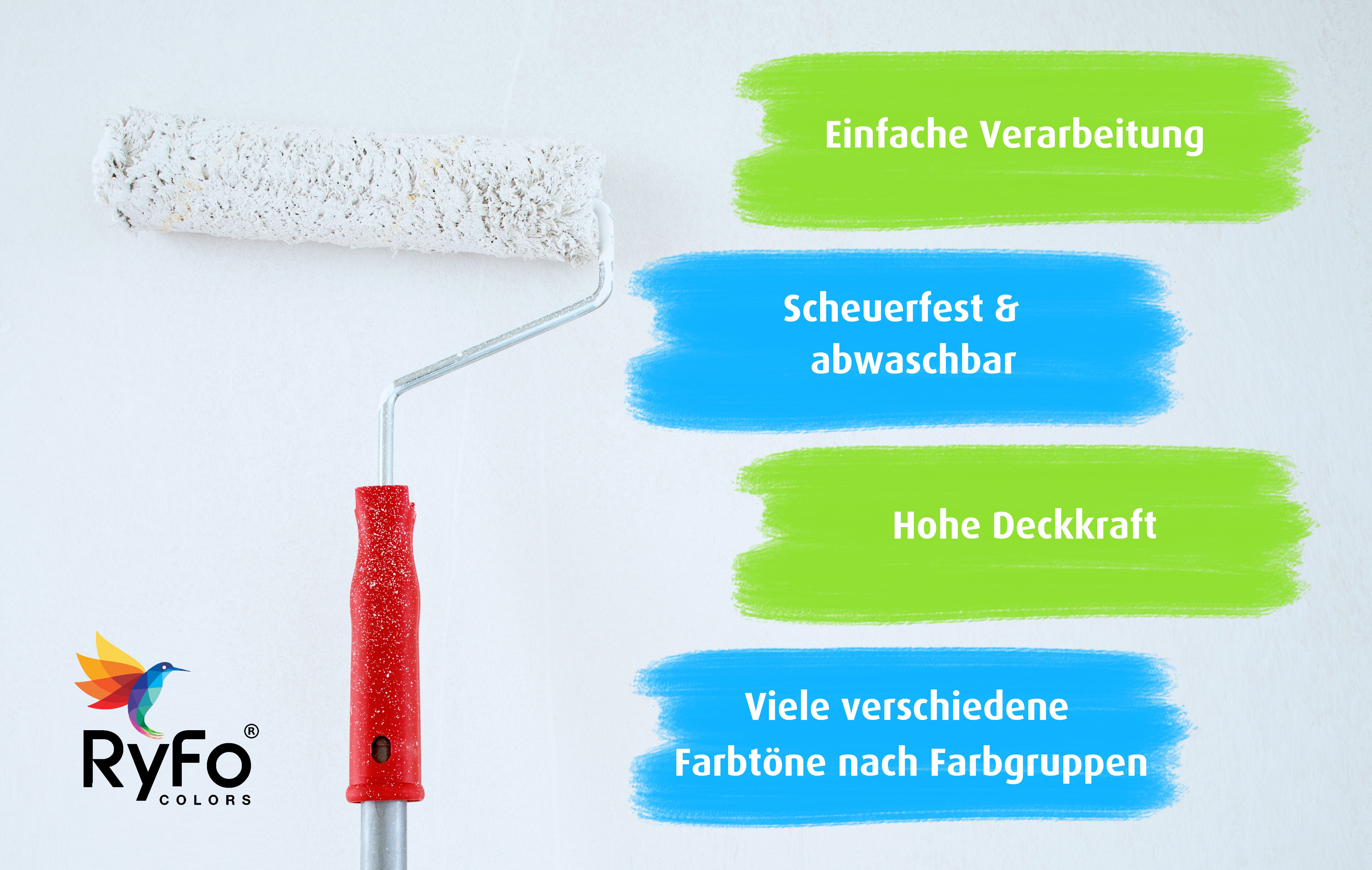 RyFo Colors Wand- und Deckenfarbe Seidenlatex Trend Grautöne, 1 L reicht für ca. 8 m², Hohe Reinigungsfähigkeit,diffusionsfähig,strukturerhaltend,geruchsarm