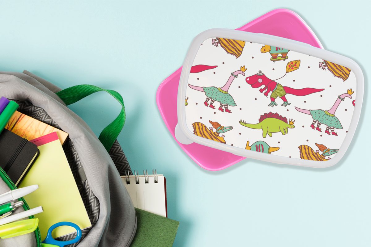 Dino Lunchbox Snackbox, Kinder, Kunststoff, (2-tlg), rosa Mädchen, - - - Kinder Kunststoff Brotbox Brotdose Kind, Farben Erwachsene, Jungen für - - MuchoWow Muster