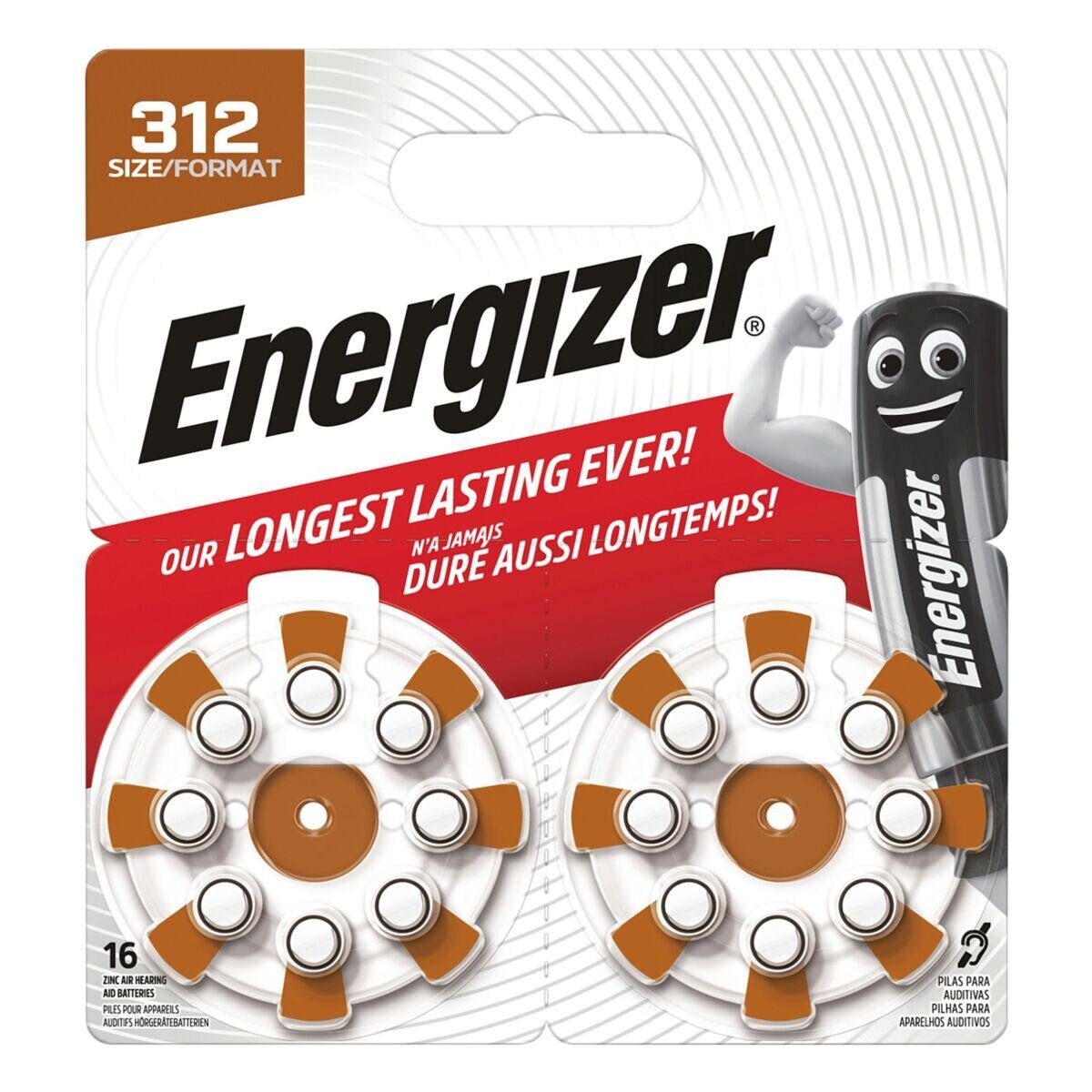 Energizer 312 Knopfzelle, PR41 (1.4 V, 16 St), Hörgerätebatterie Zinc-Air