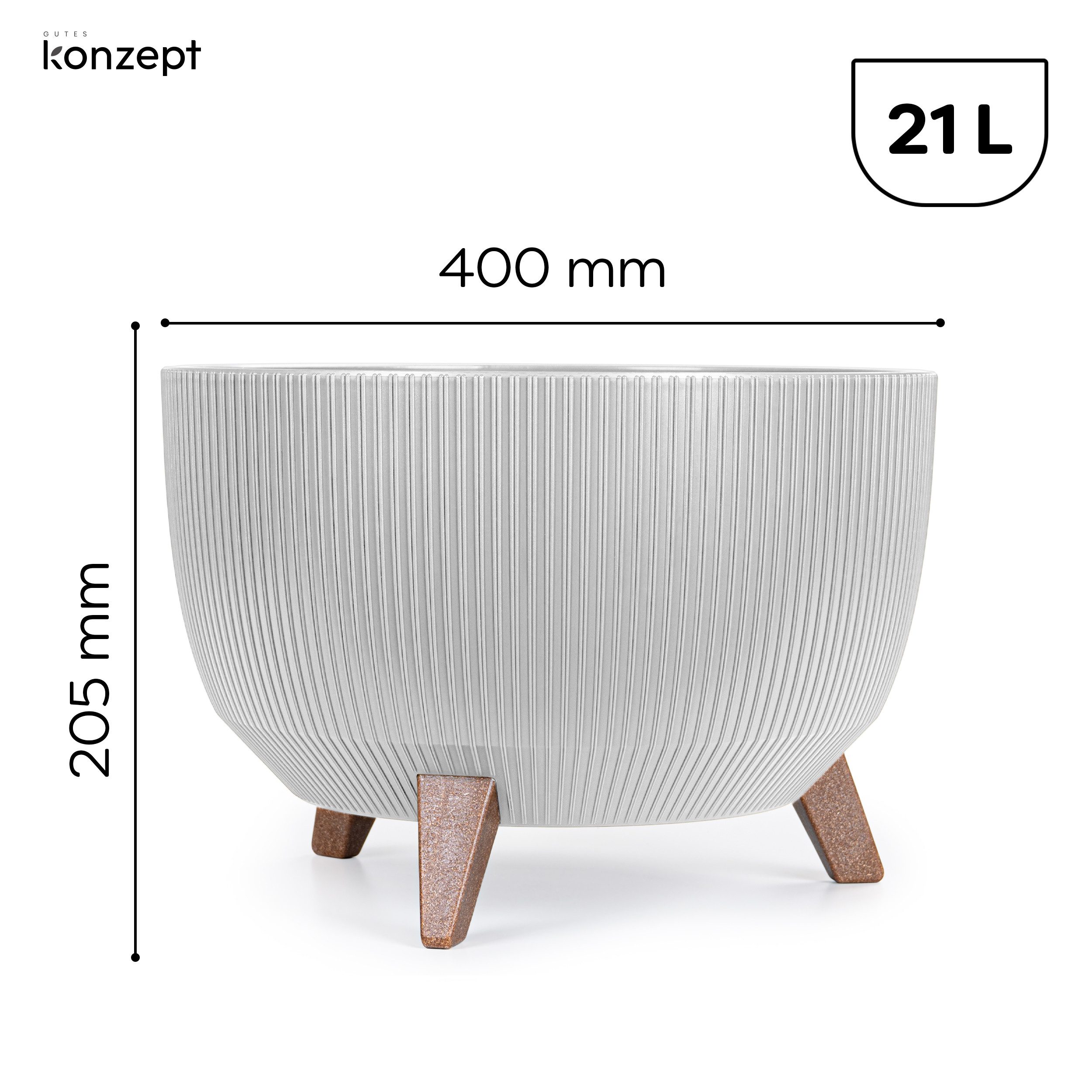 KONZEPT Blumentopf mit Füßen – großer Blumenkübel aus Kunststoff, runde Pflanzschale, 40 oder 47cm, modern & wetterfest, für Innen und Außen