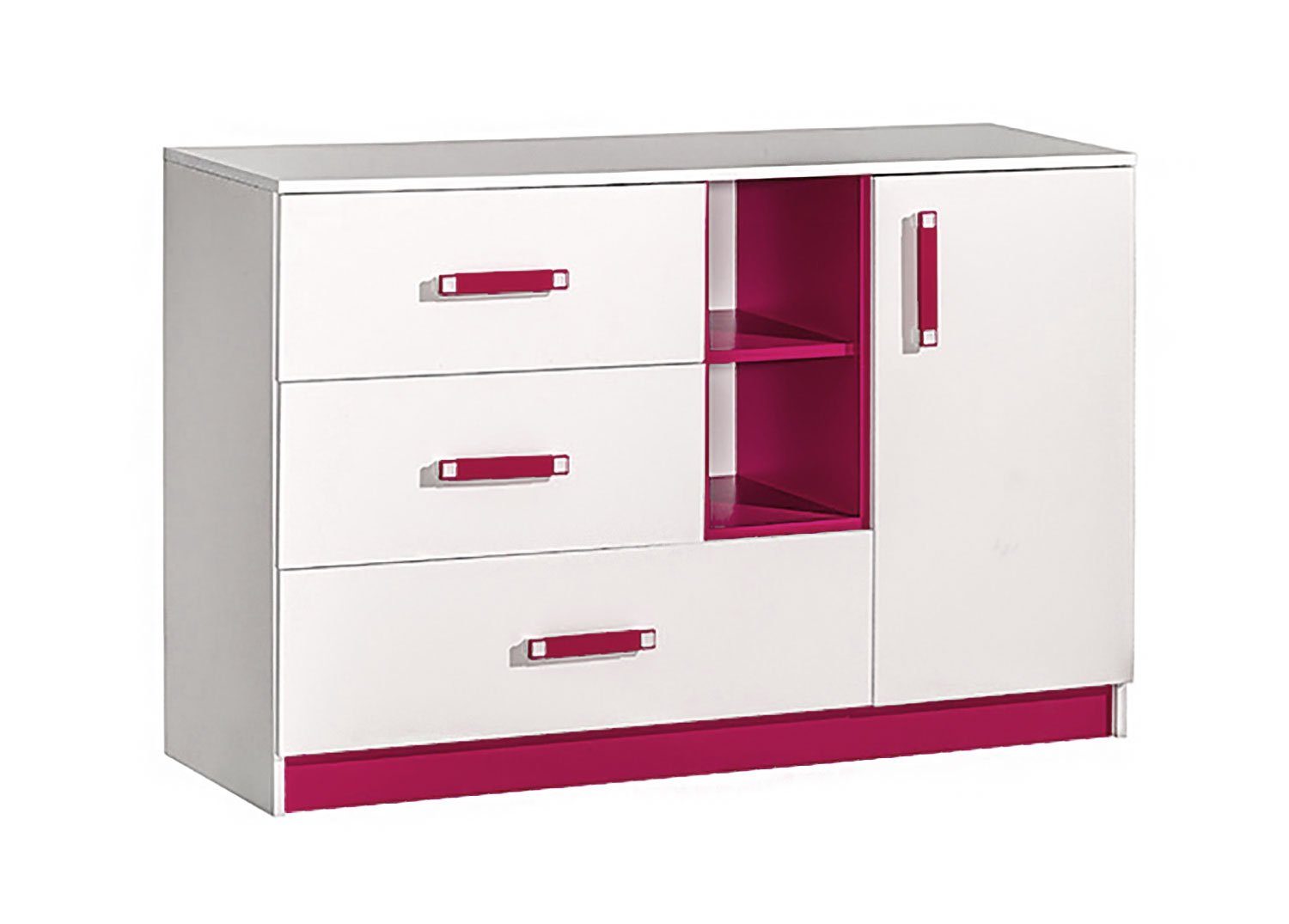 Feldmann-Wohnen Sideboard Trafiko, 130cm weiß Farbapplikation wählbar 1-türig mit 3 Schubladen pink