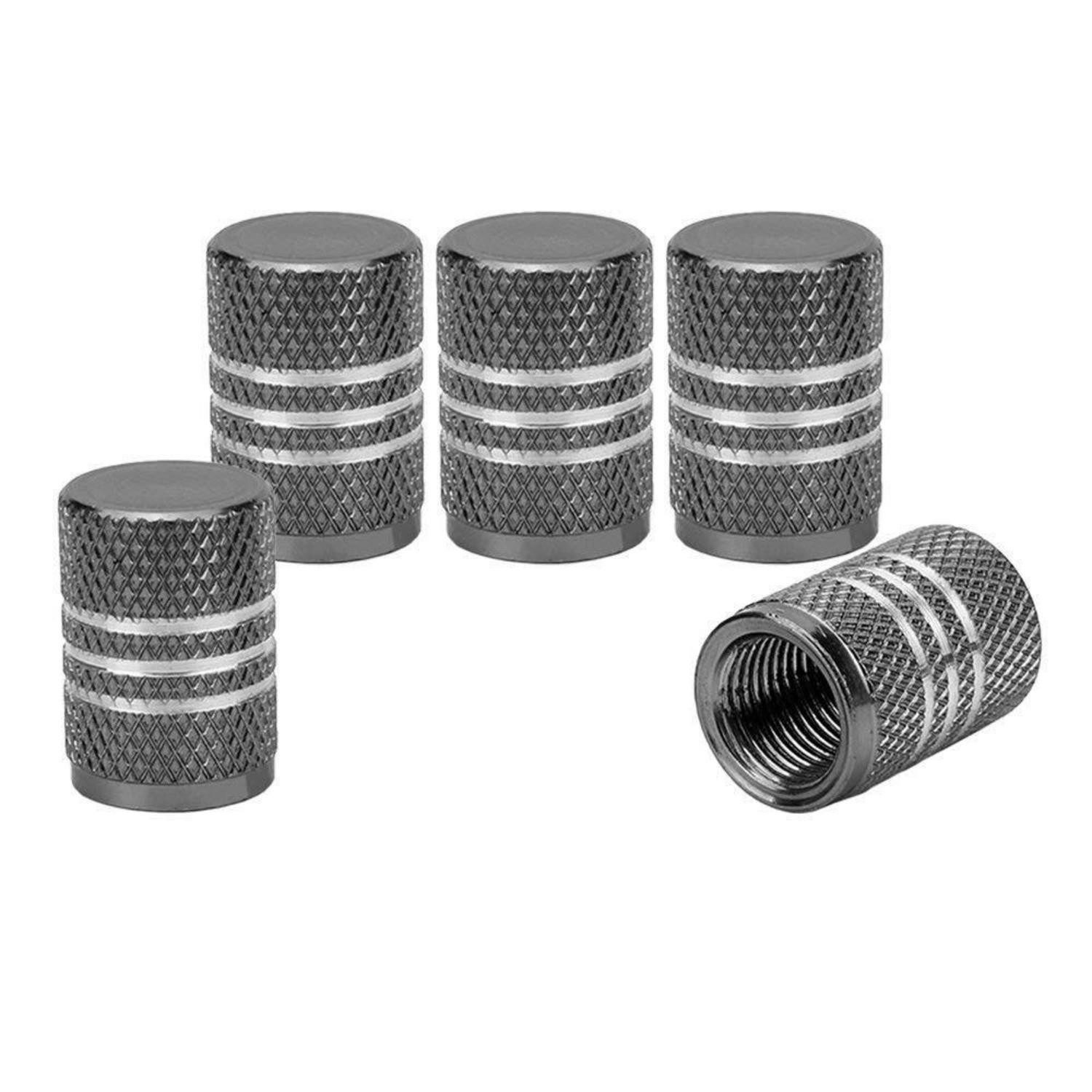 LuxusKollektion Ventilkappe Ventilkappen 5X silber Alu staubdicht Reifen Luftventil Grau