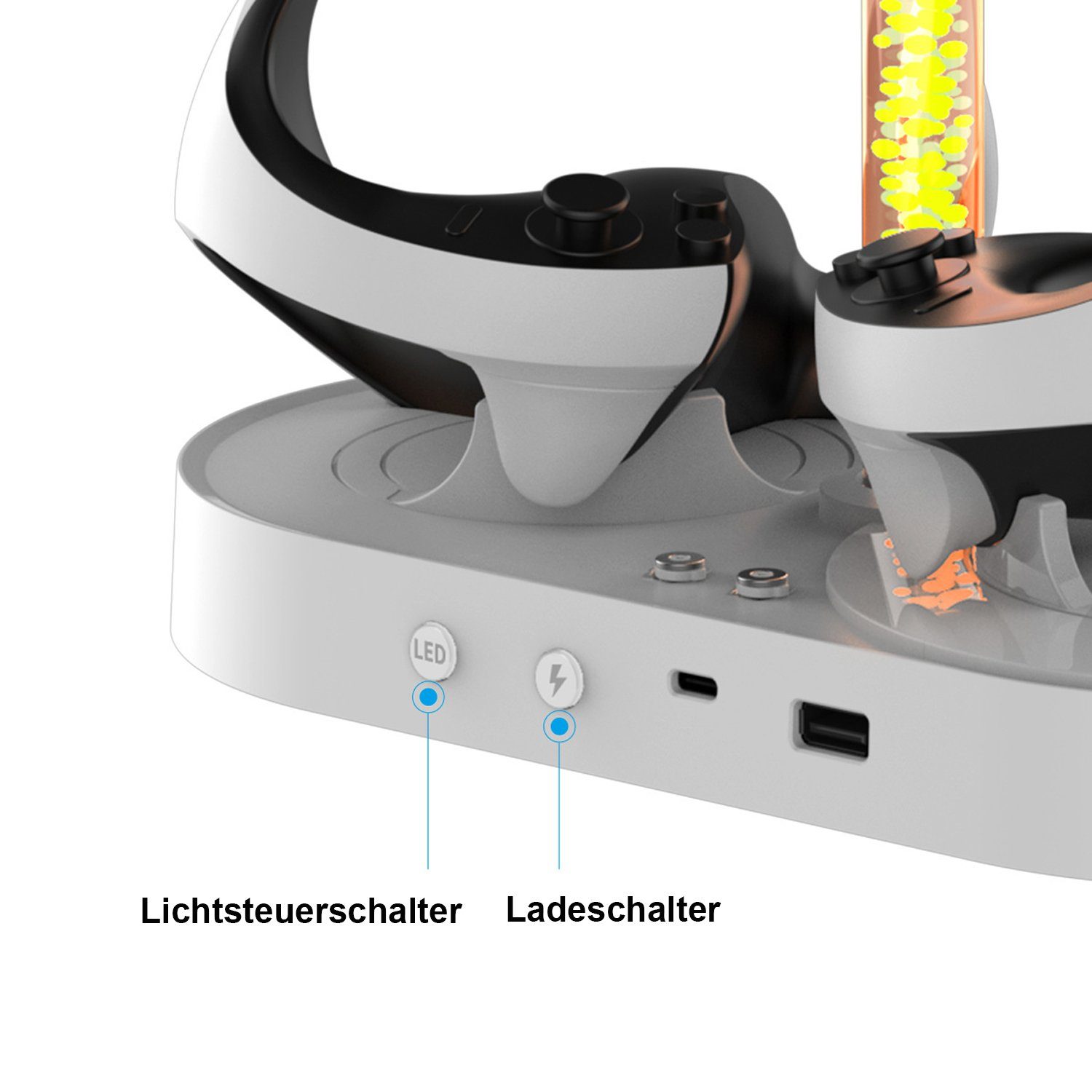 RGB-Lichter, magnetische Virtual-Reality-Brille VR2 Ladestation 4 Typ-C Adapter) Tadow PS für Controller, Schillernde (mit