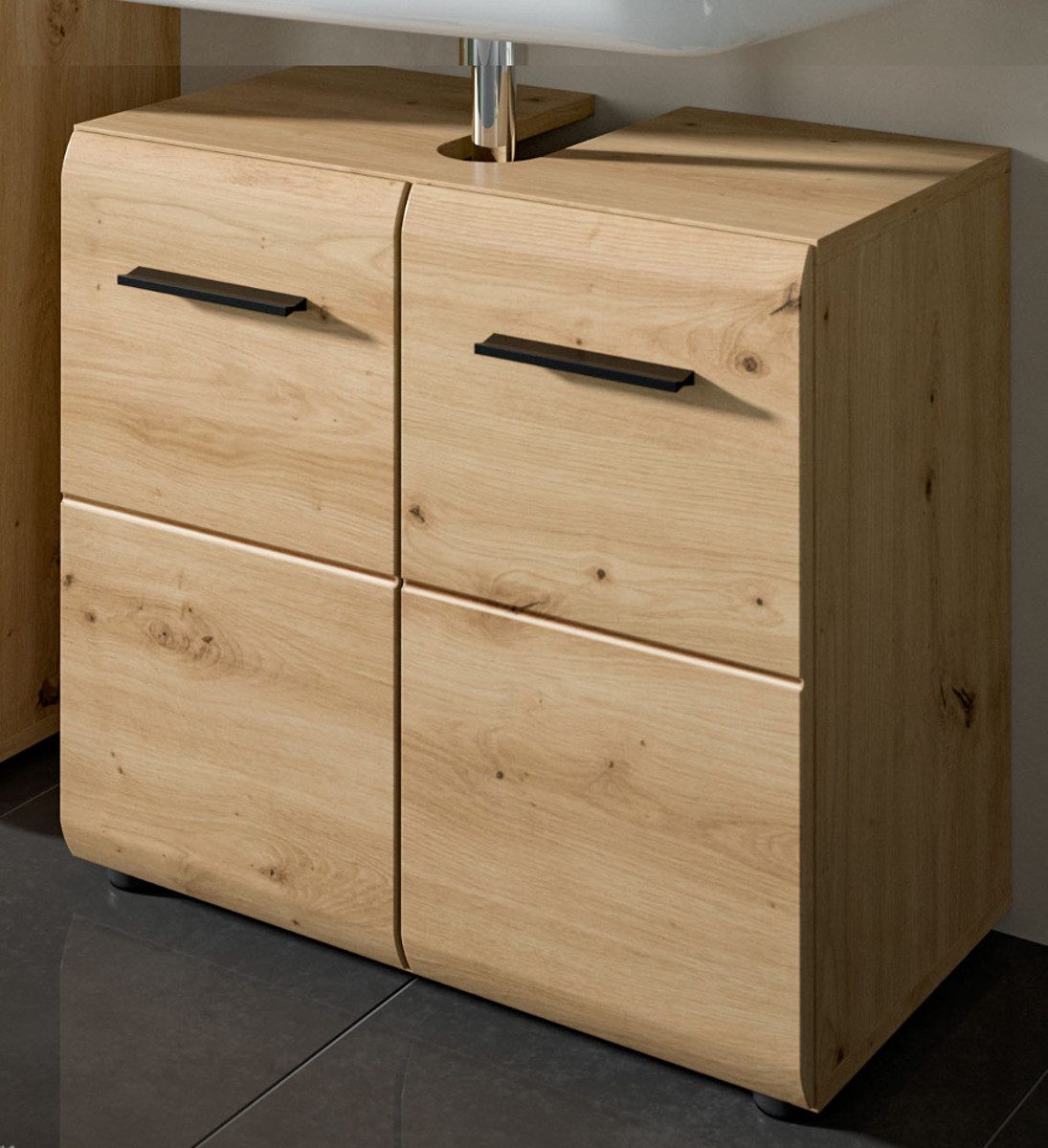 Inn.Furn Waschbeckenunterschrank Cover (Waschtisch Unterschrank in Eiche Artisan, 2-türig, 60 x 54 cm) mit viel Stauraum