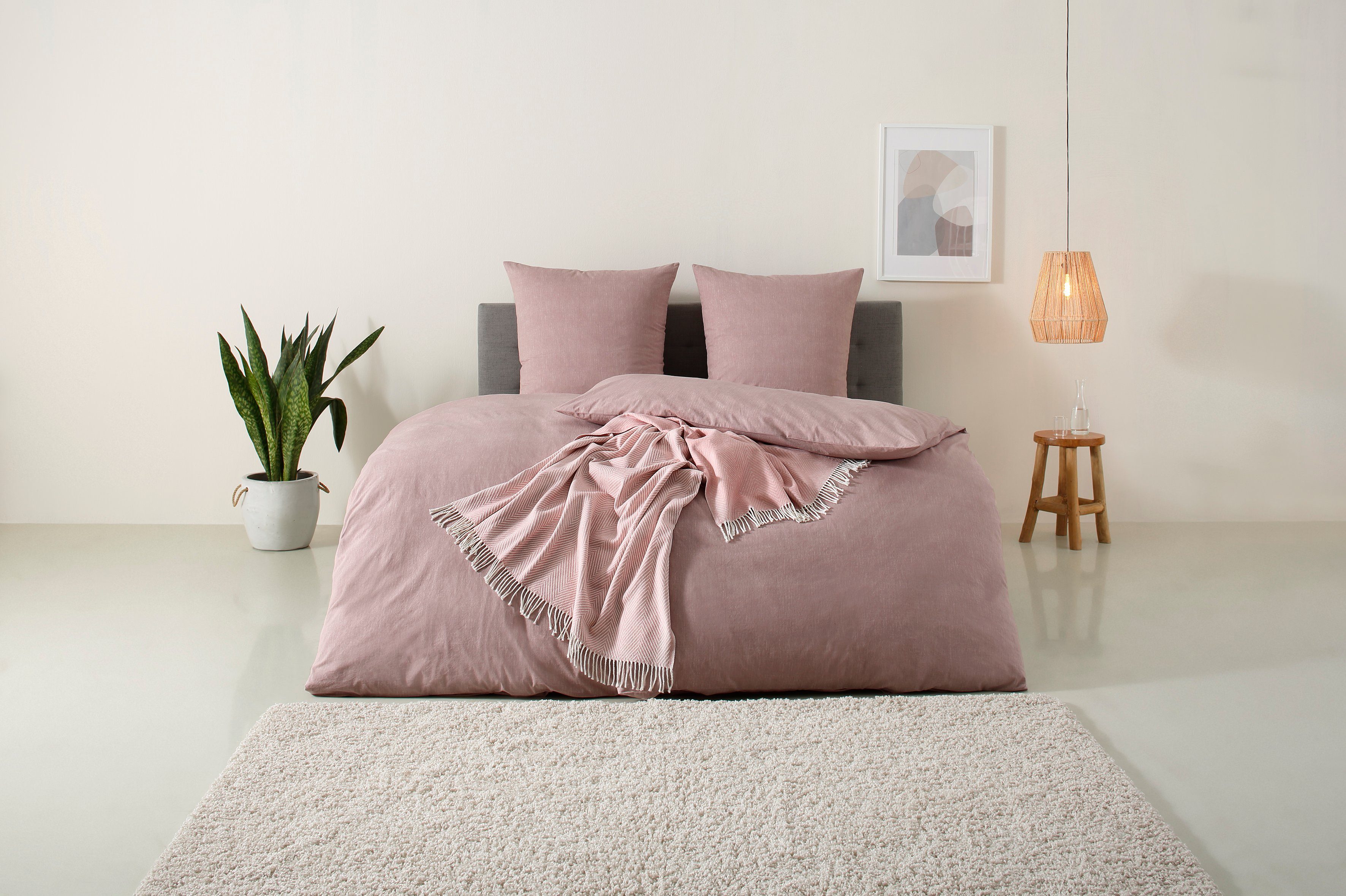 OTTO home Bettwäsche Melli, Biber (180g/m), 2 teilig, Bettwäsche aus Baumwolle, Leinen-Look in Melange-Optik