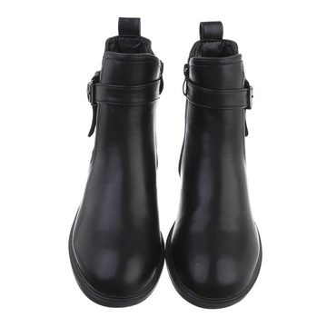 Ital-Design Damen Freizeit Chelseaboots Blockabsatz Flache Stiefeletten in Schwarz