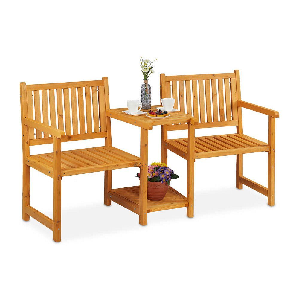 relaxdays Gartenbank relaxdays 10038647 Gartenbank mit Tisch hellbraun - 161cm