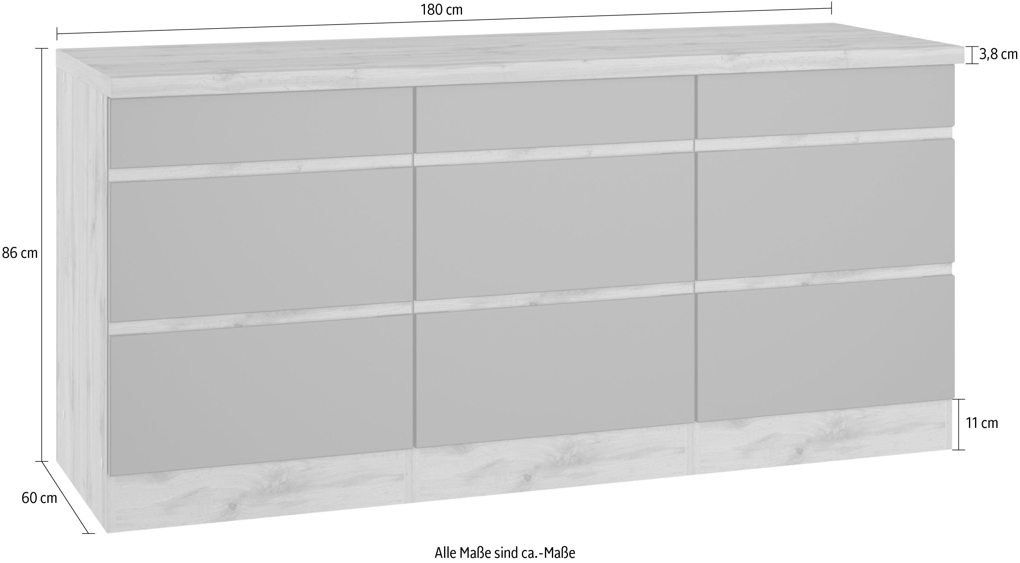 HELD MÖBEL Unterschrank Riesa Breite 180 cm, grau wotaneiche MDF-Fronten | Matt