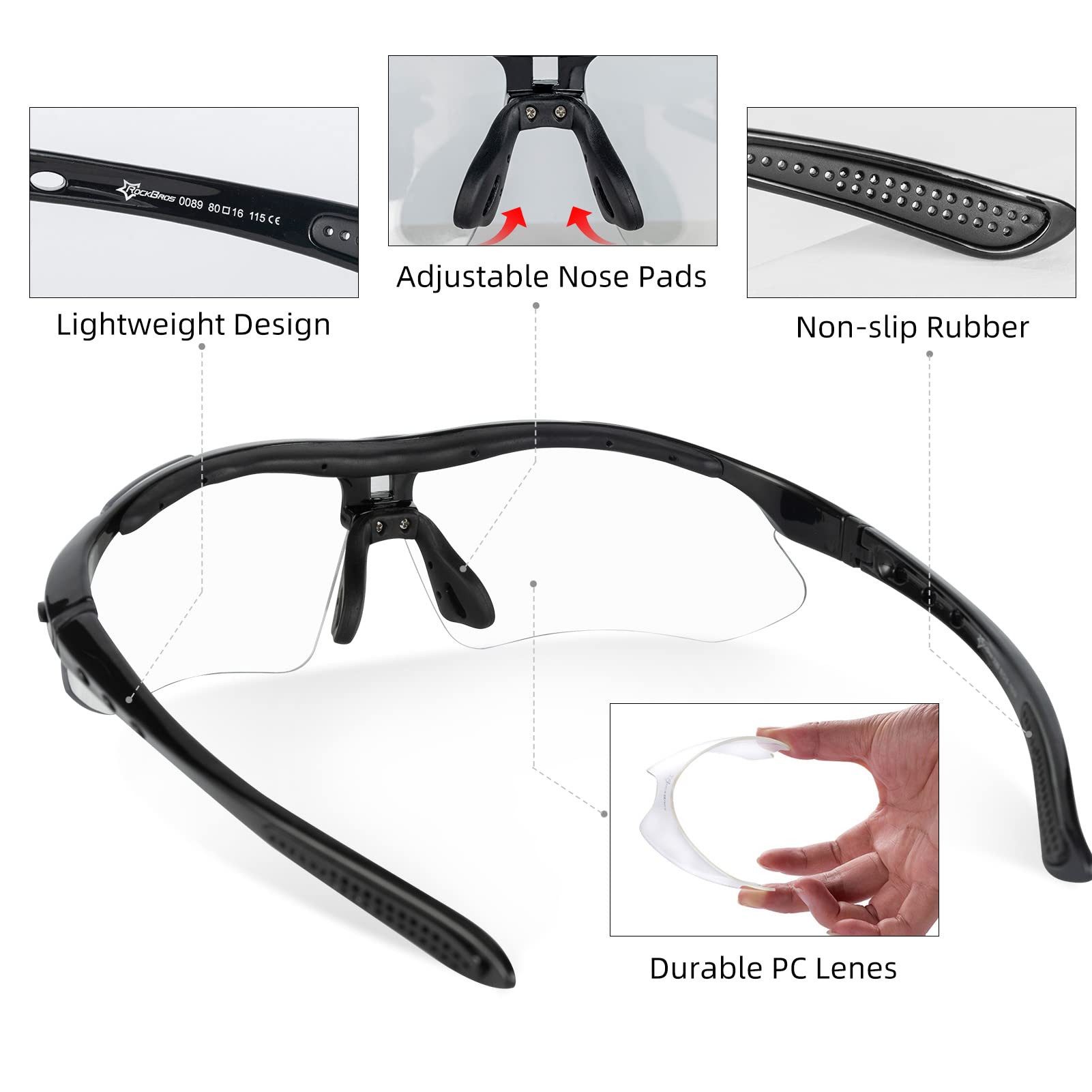 ROCKBROS Fahrradbrille Photochromatische Sportbrille, UV-400 geeignet für Outdoor-Sportarten, Ultra photochromic lenses