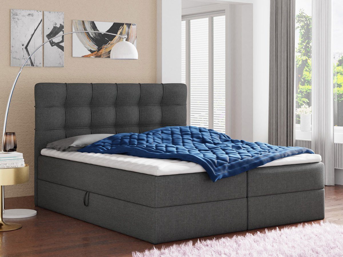 Sofnet Boxspringbett Best (mit zwei Bettkasten, Bonell-Matratze und Topper), Doppelbett, Polsterbett mit Kopfteil