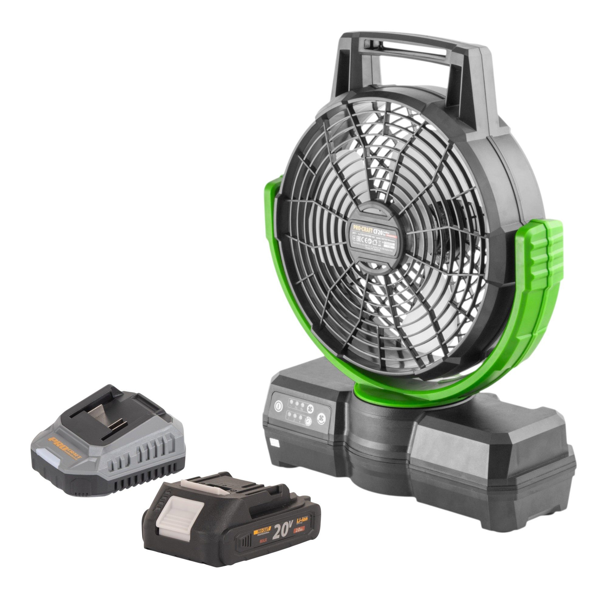 PRO CRAFT Akku-Standventilator CF20bb Akku Ventilator 20V 235 mm + 1x Akku 2,0 Ah + Ladegerät