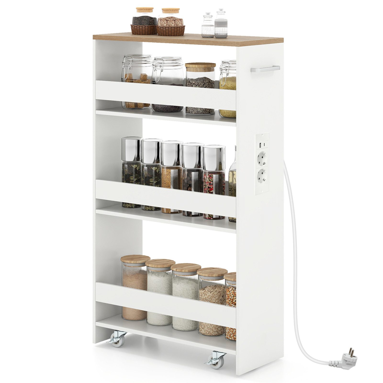 COSTWAY Küchenwagen, Nischenwagen 20cm breit schmal mit Ladestation Holz günstig online kaufen
