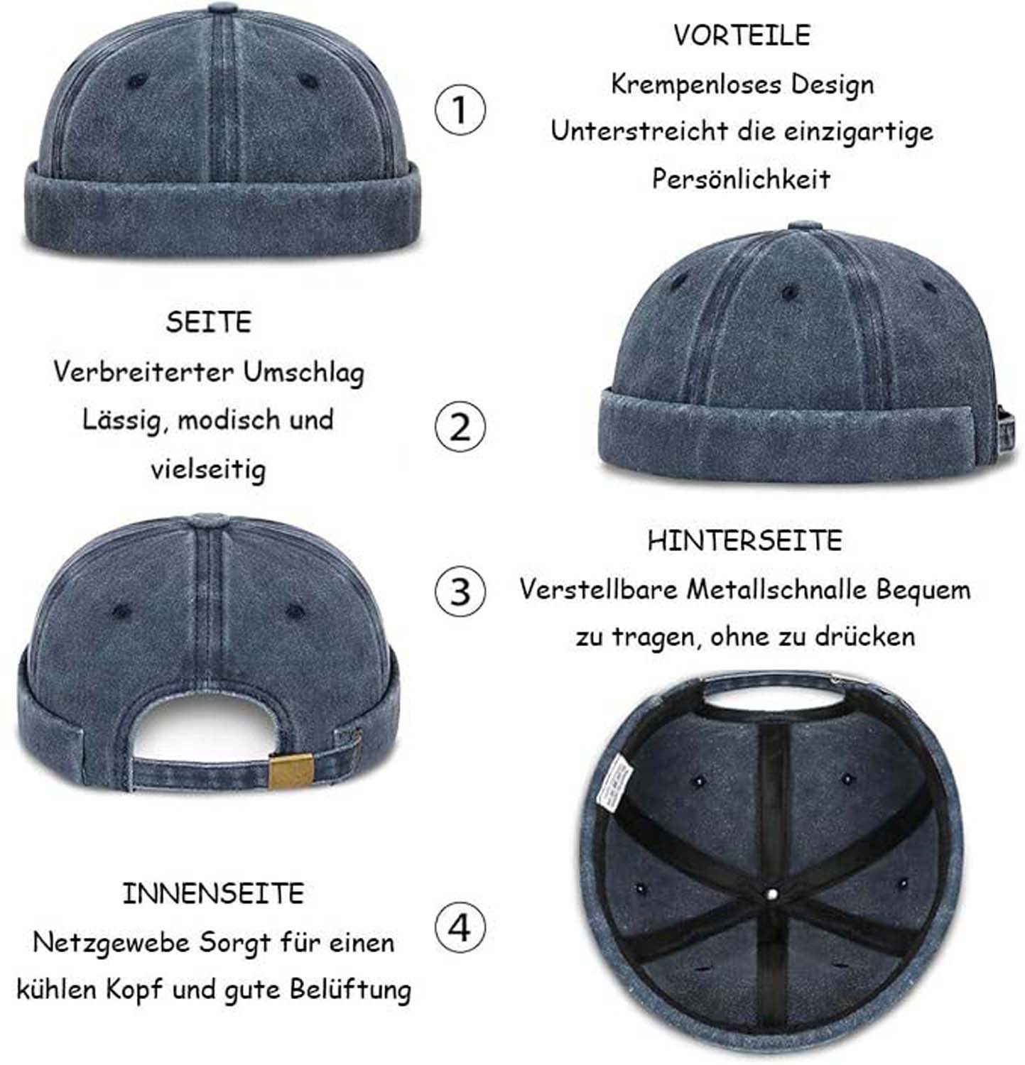 Zaewry Dockermütze Docker-Cap Herren Seemannsmütze Hafenmütze Basecap Tragbar – Bild 4 von 5