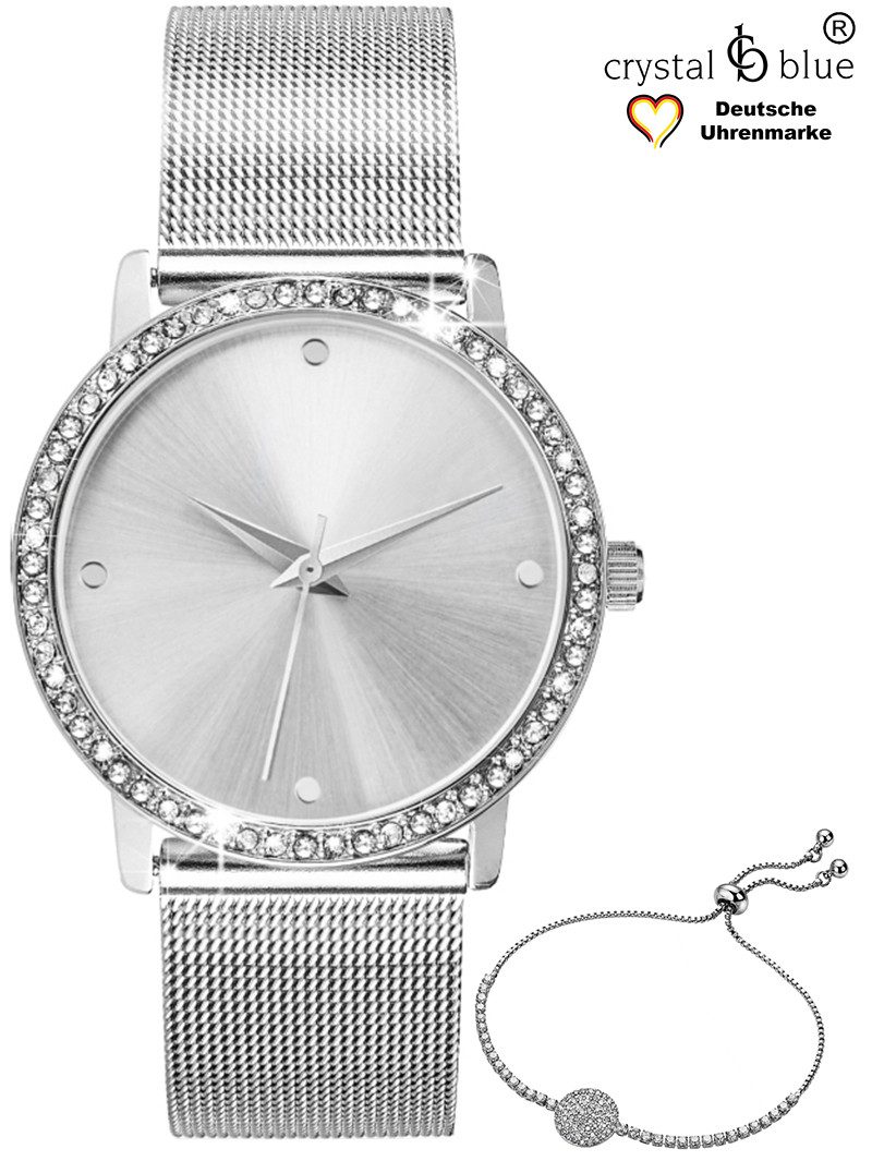 crystal blue Quarzuhr Damenuhr Mesh mit cubic Zirkonia Kristallen & Glamour günstig online kaufen