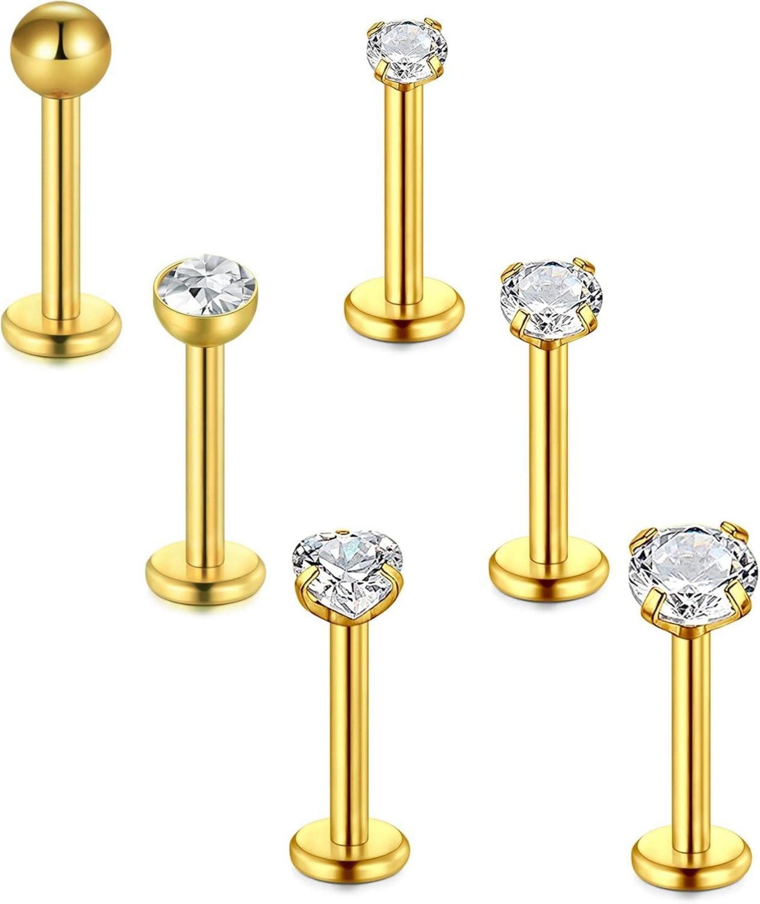 Piercing-Set Tragus Piercing Lippenpiercing 6stk Chirurgenstahl 16G Zirkonia 8/10mm